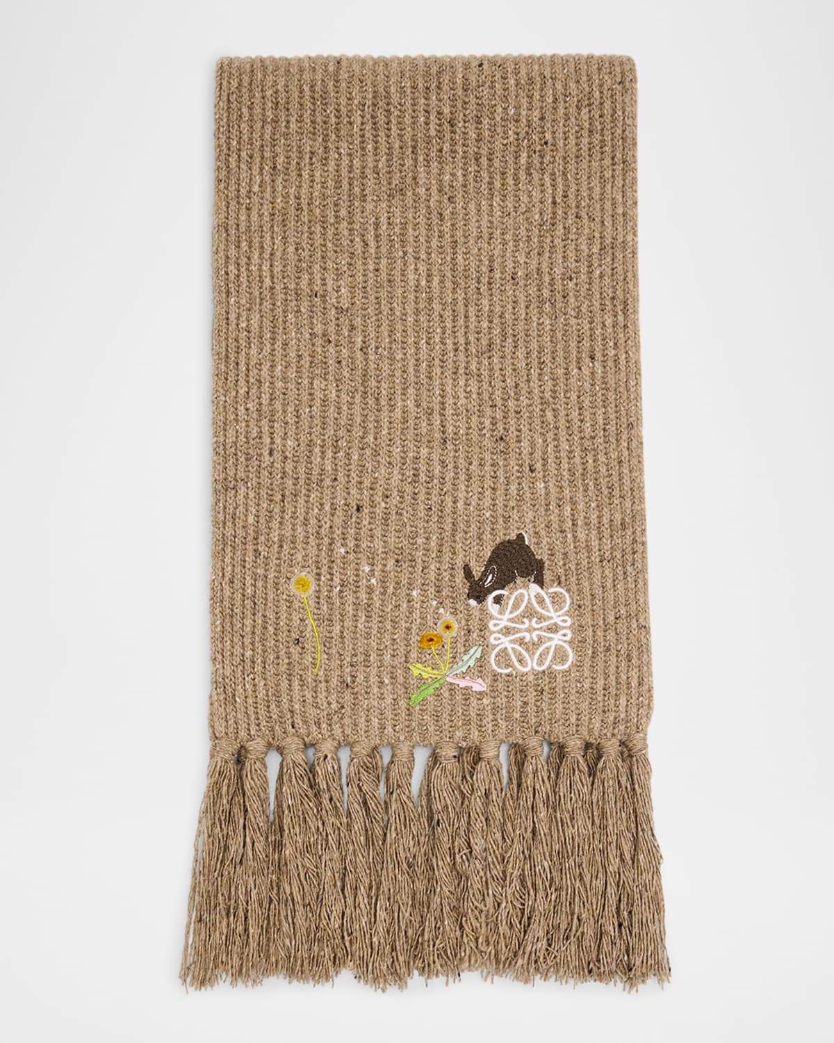 Loewe Wool-blend Knitted Bunny Scarf In Light Grey