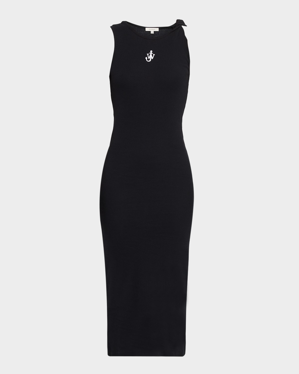 Jw Anderson Anchor Embroidered Body-con Twisted Strap Midi Dress In Black