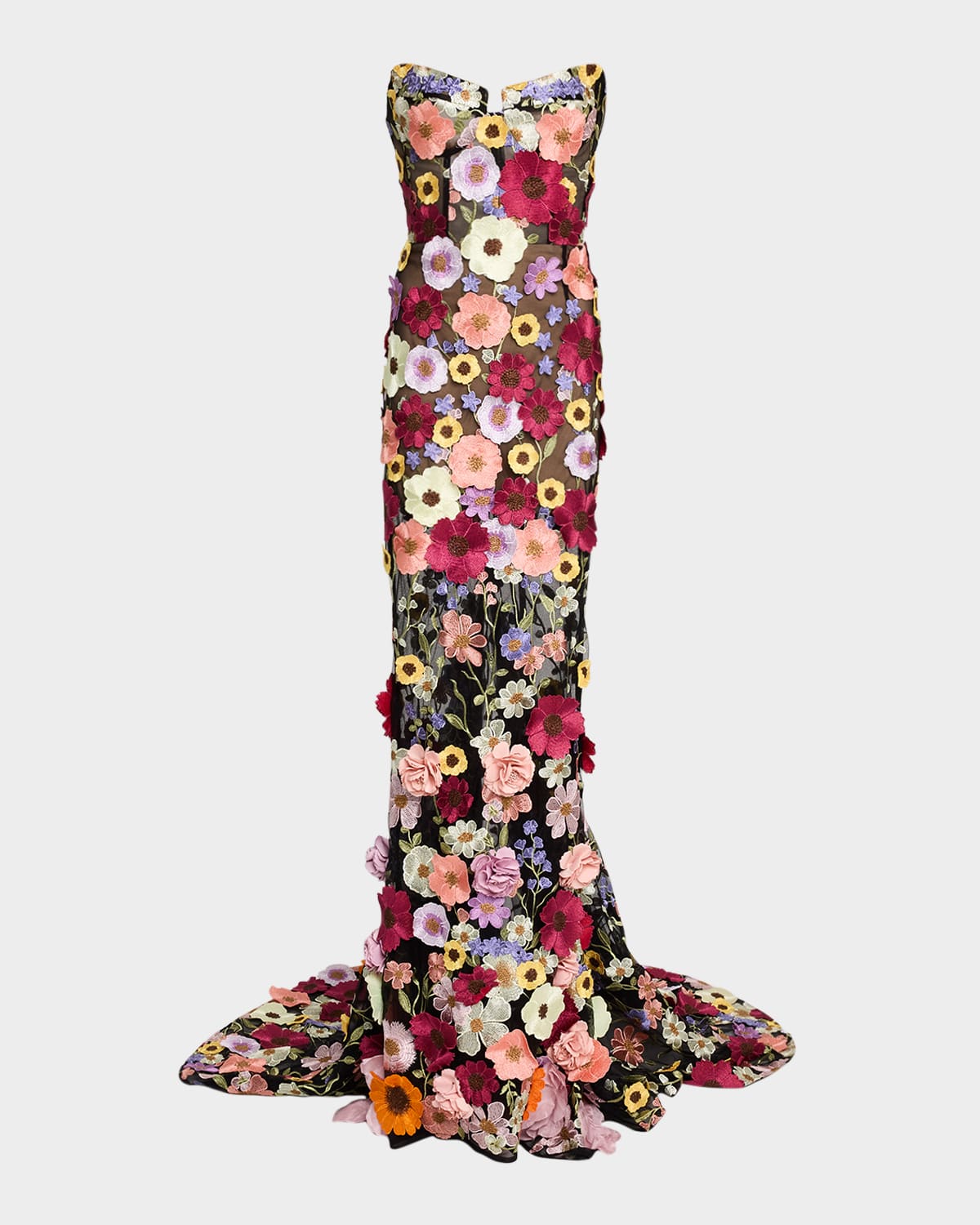 Bronx And Banco Jasmine Floral-embroidered Mermaid Gown In Black Multi
