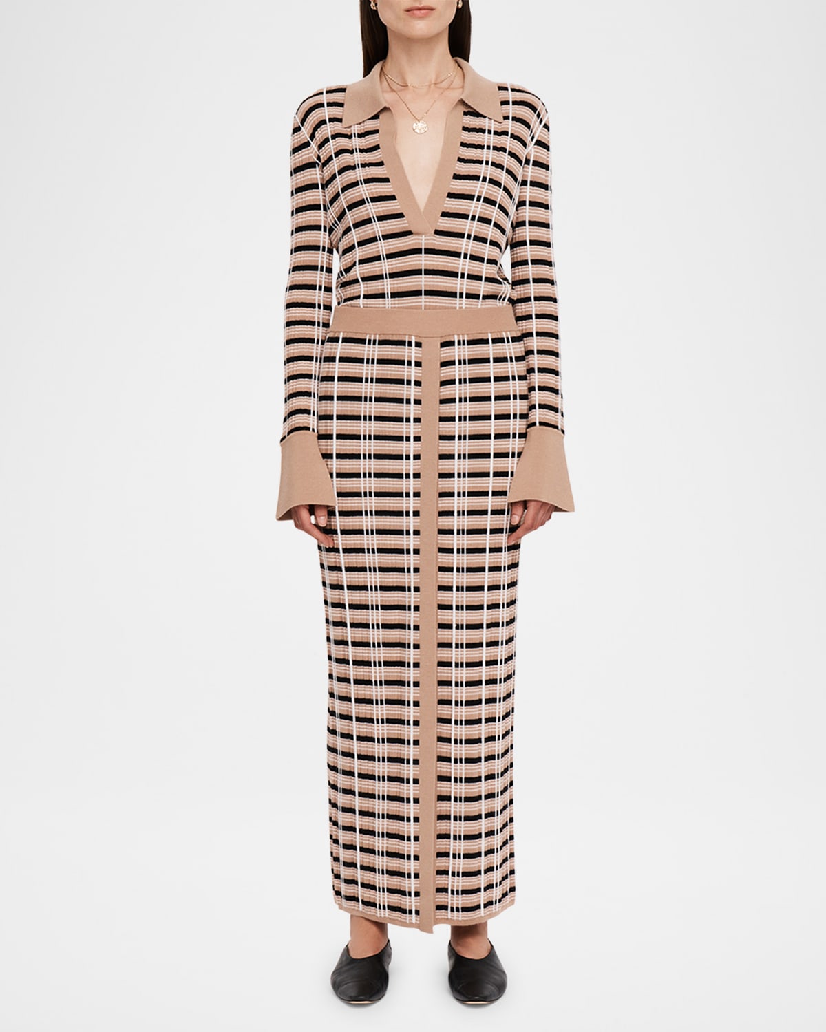 Joseph Striped Straight Knit Maxi Skirt In Blusher Combo