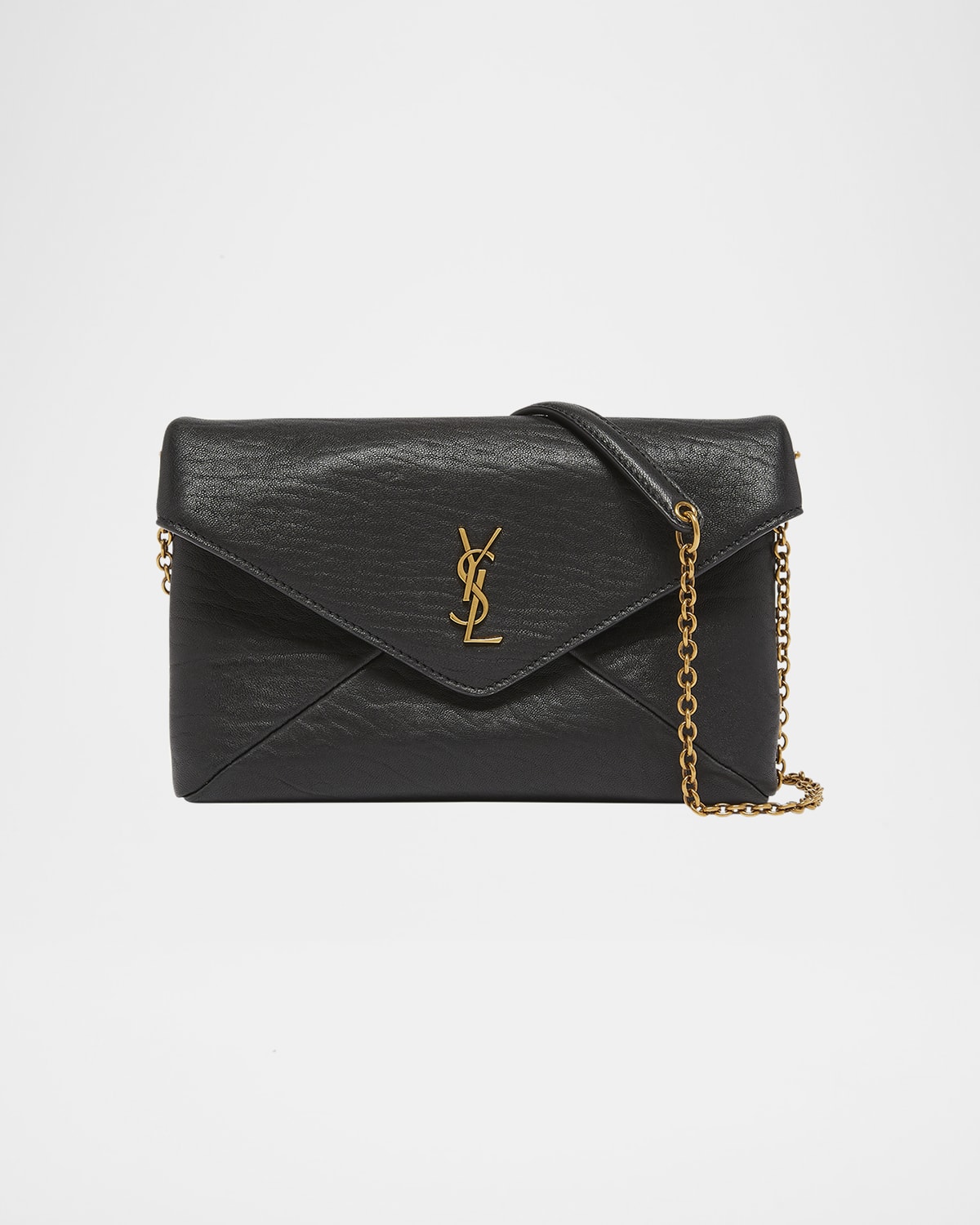 Saint Laurent Cassandre Small Ysl Pouch On Chain In Calfskin In Nero