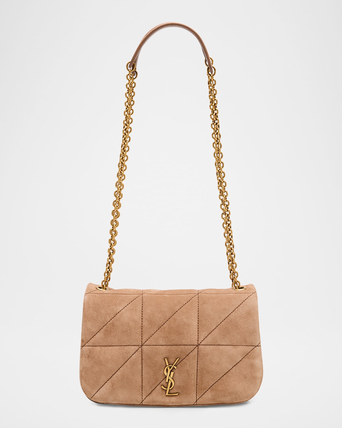 Saint Laurent Jamie 4.3 Mini Ysl Chain Shoulder Bag In Quilted Suede In Whisper Pink