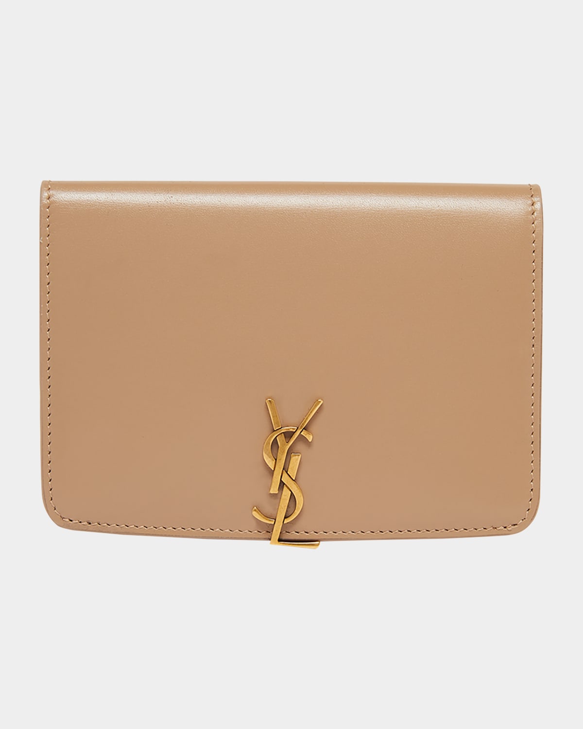 Saint Laurent Ysl Passport Holder In Calfskin In Dk Toffee