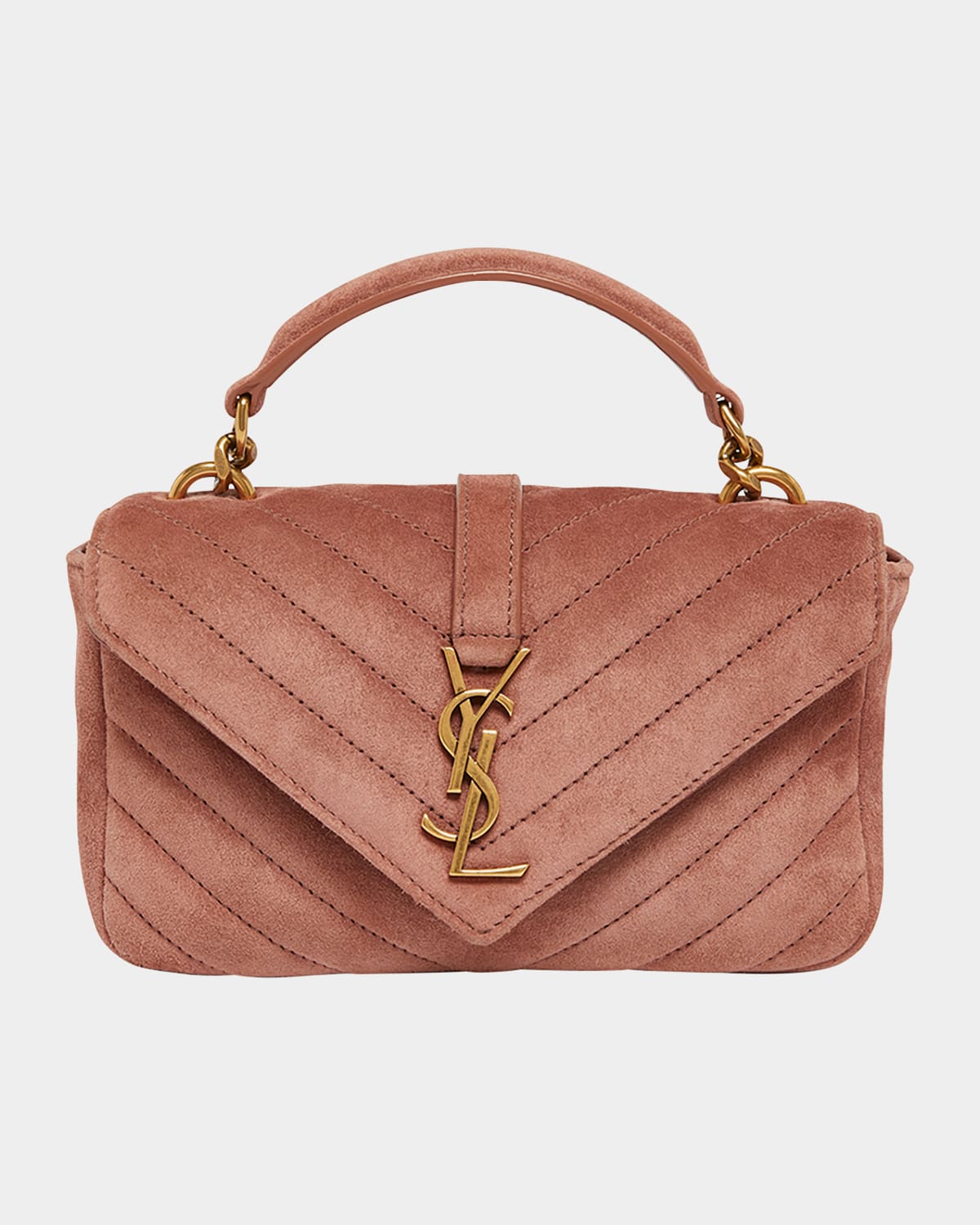 Shop Saint Laurent College Mini Chain Shoulder Bag In Suede In Barely Pink Bare Pi