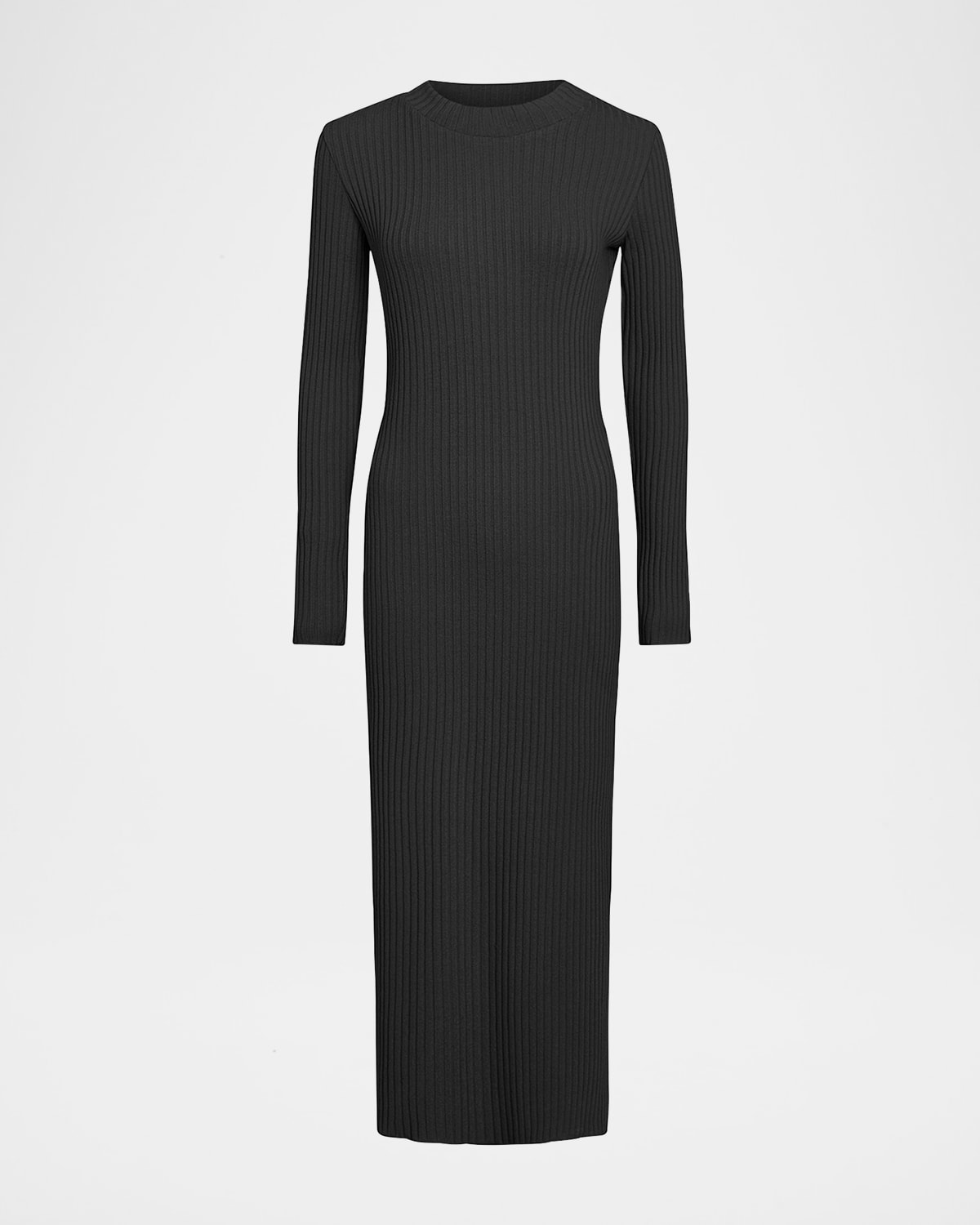 Vince Ribbed Long Sleeve Midi Dress In Black