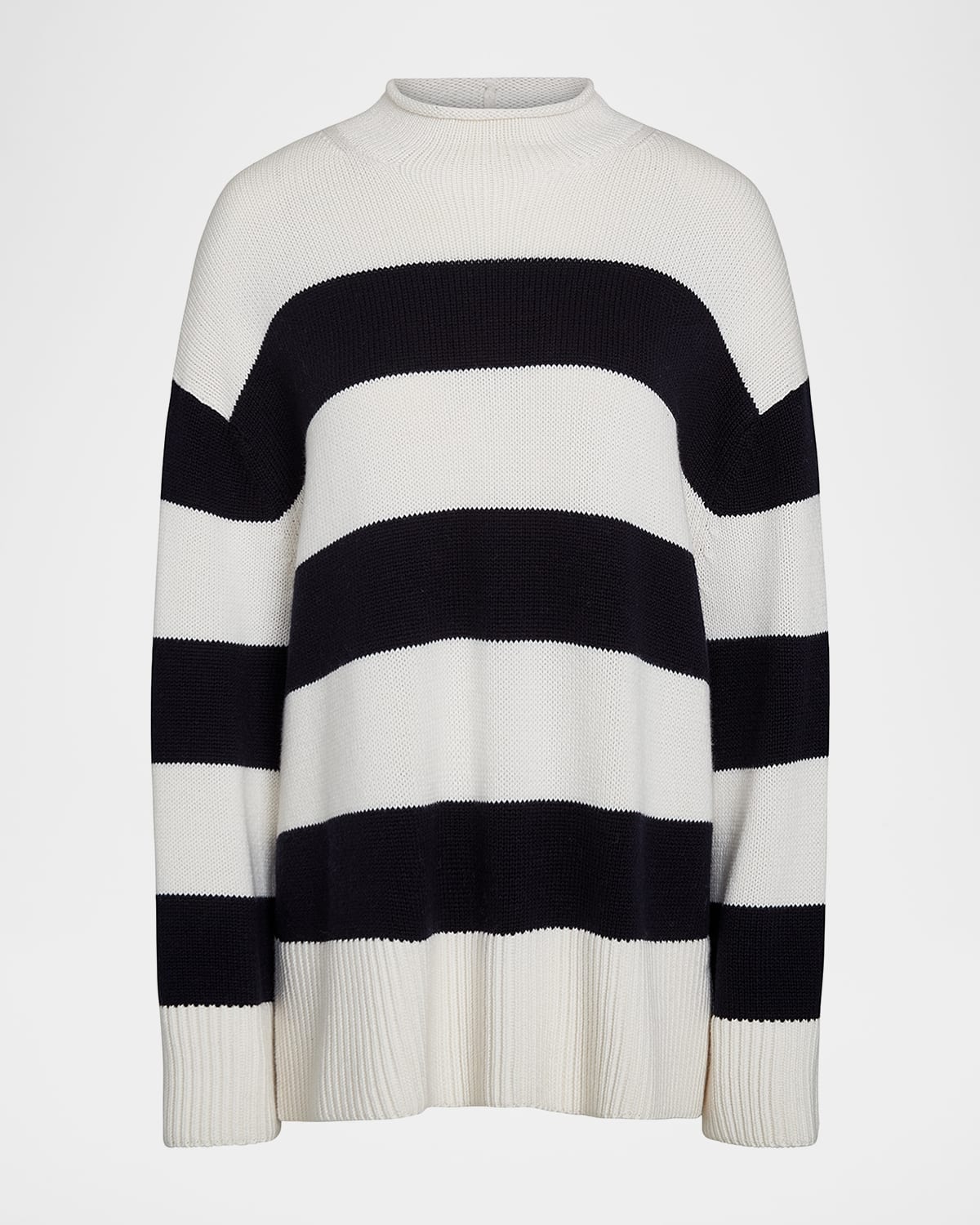 Shop Vince Oversized Stripe Roll-neck Sweater In Off Whitecoastal