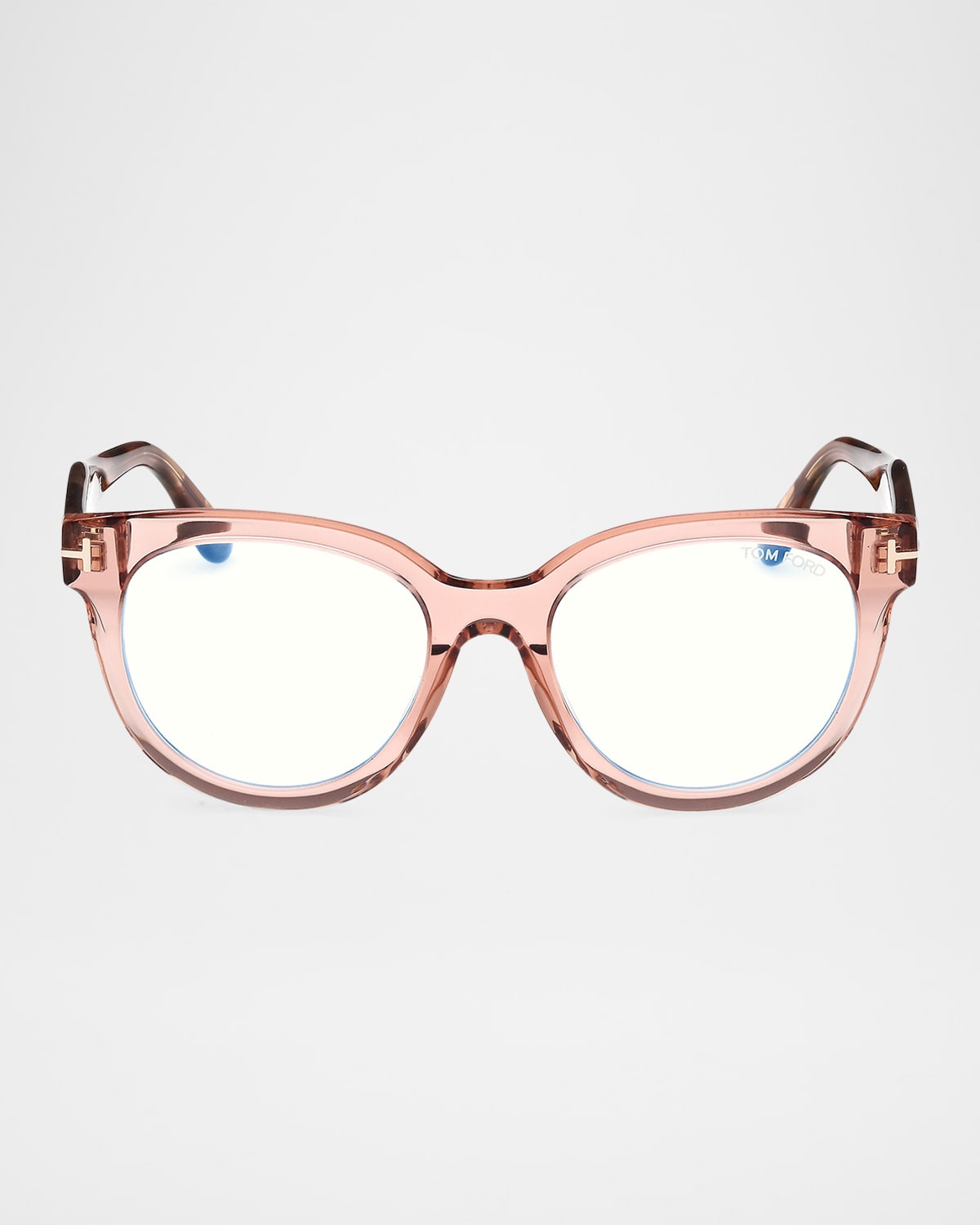 Shop Tom Ford Round Acetate Optical Glasses In Shiny Transp Rose Dark Havana