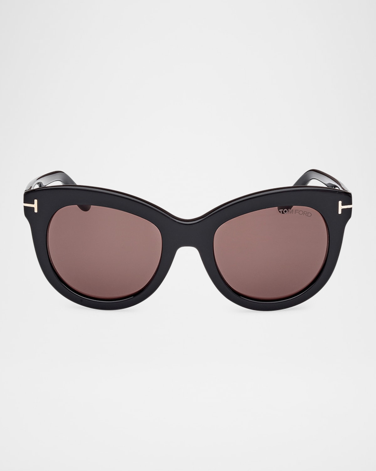 Tom Ford Odette Round Acetate Sunglasses In Shiny Black