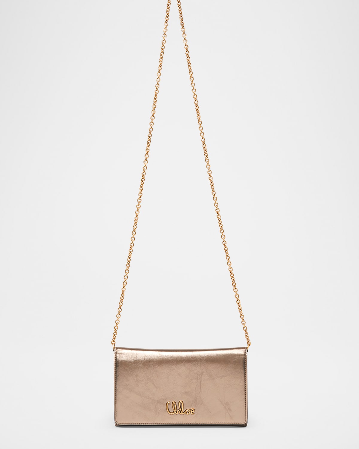 Chloé Iconic Wallet On Chain In Metallic Leather In Shiny Grey