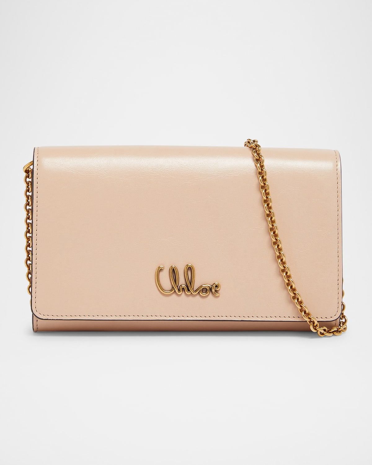 CHLOÉ ICONIC FLAP WALLET ON CHAIN IN SHINY CALFSKIN 