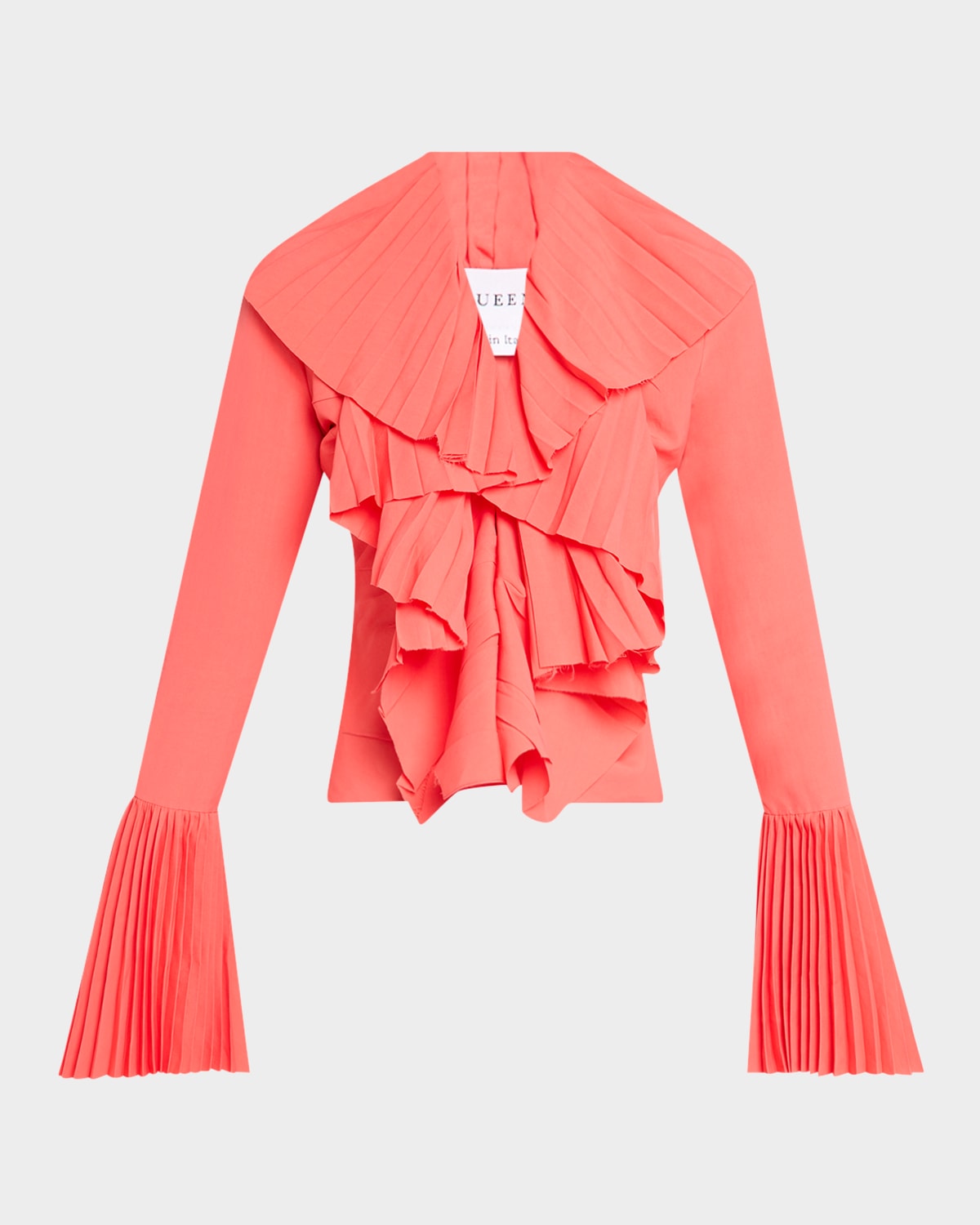 Alexander Mcqueen Long-sleeve V-neck Pleated Ruffle Blouse In Pink