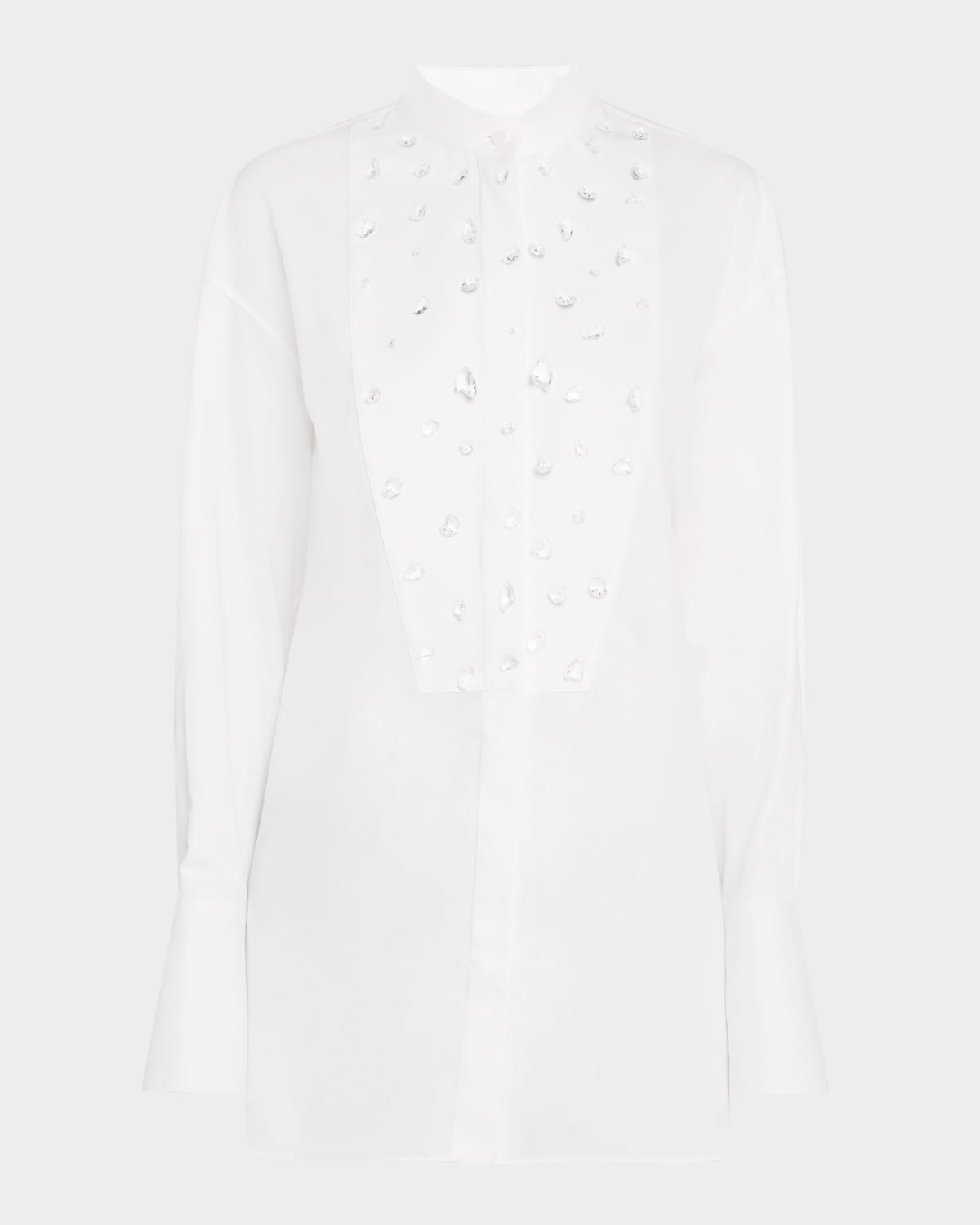 Alexander Mcqueen Crystal Tuxedo Blouse In Natural