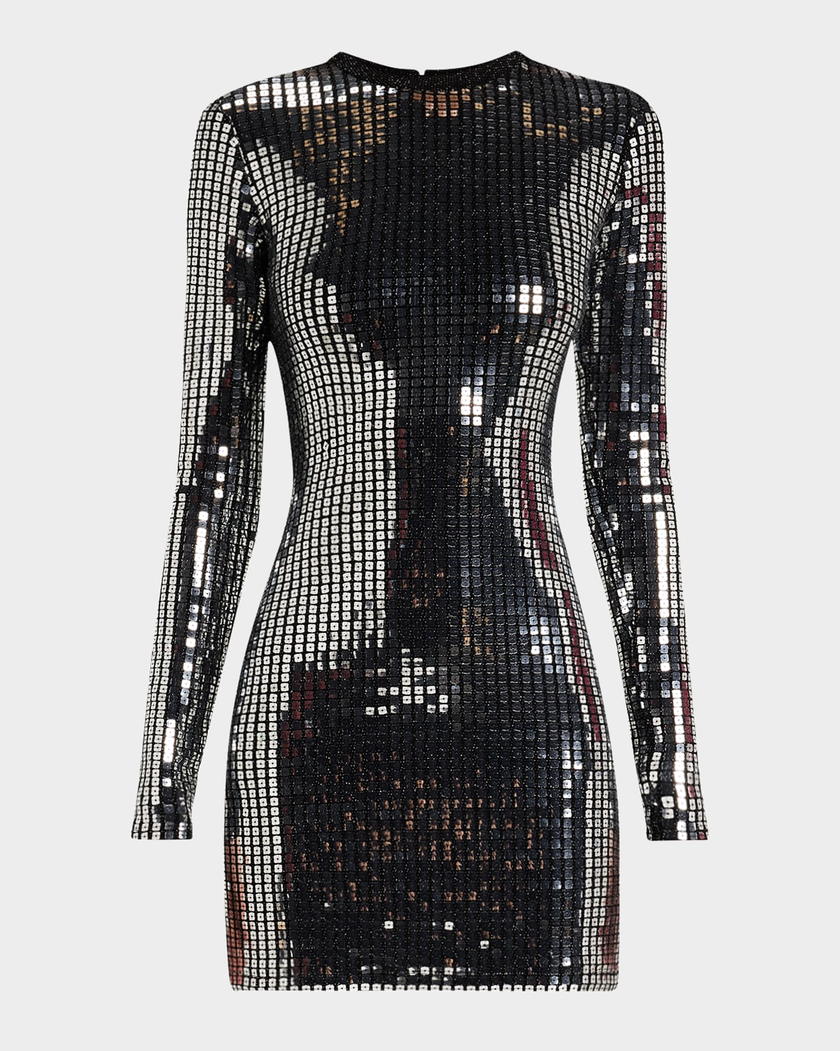 Disco Twiggy Sequined Long-Sleeve Mini Dress