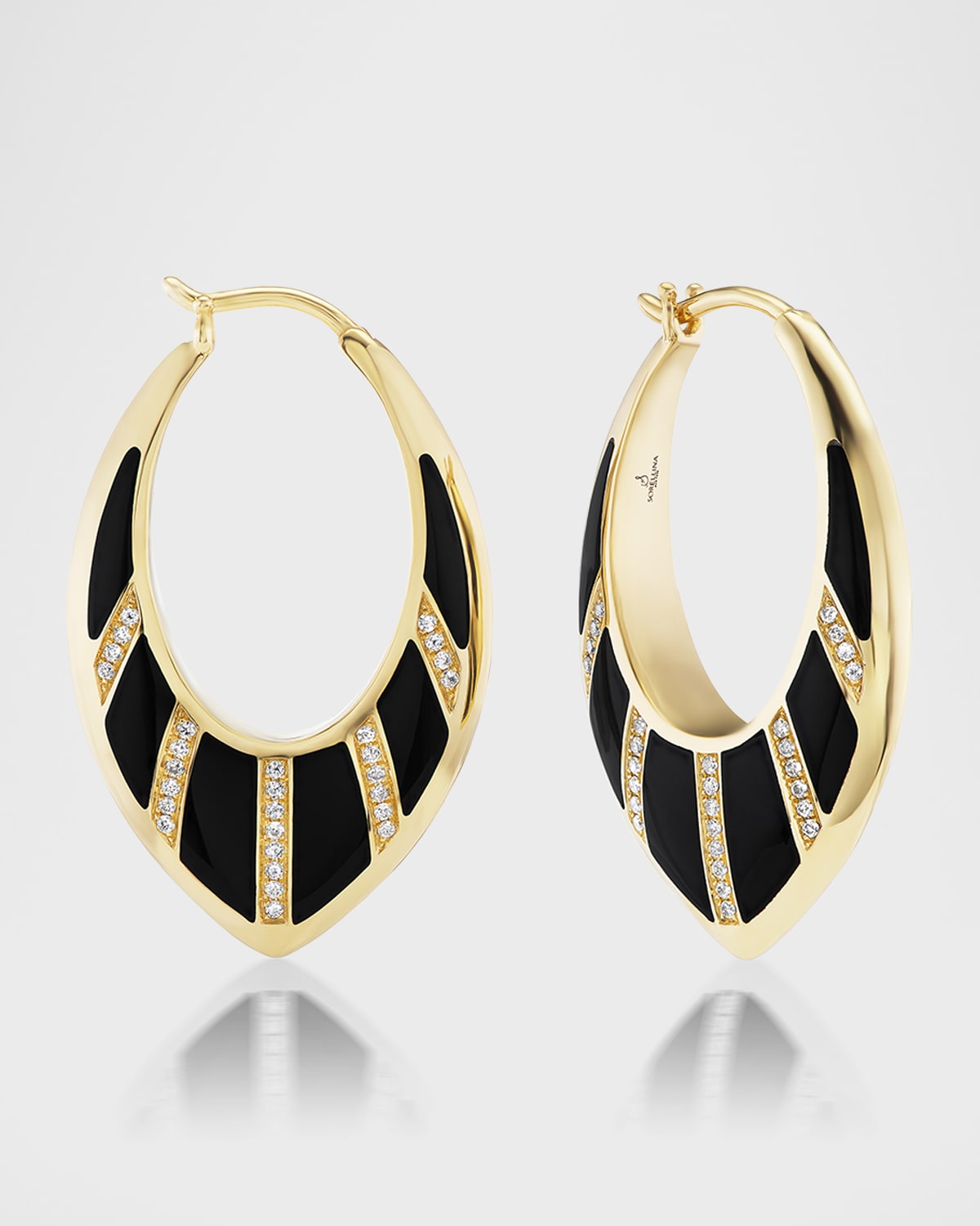 Sorellina 18K Yellow Gold Onyx and Diamond Pave Earrings