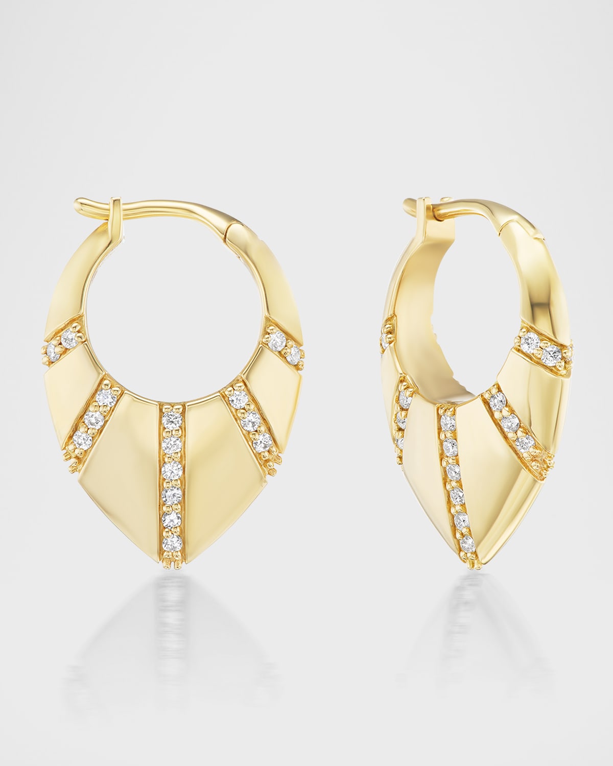 18K Yellow Gold Diamond Huggie Hoop Earrings