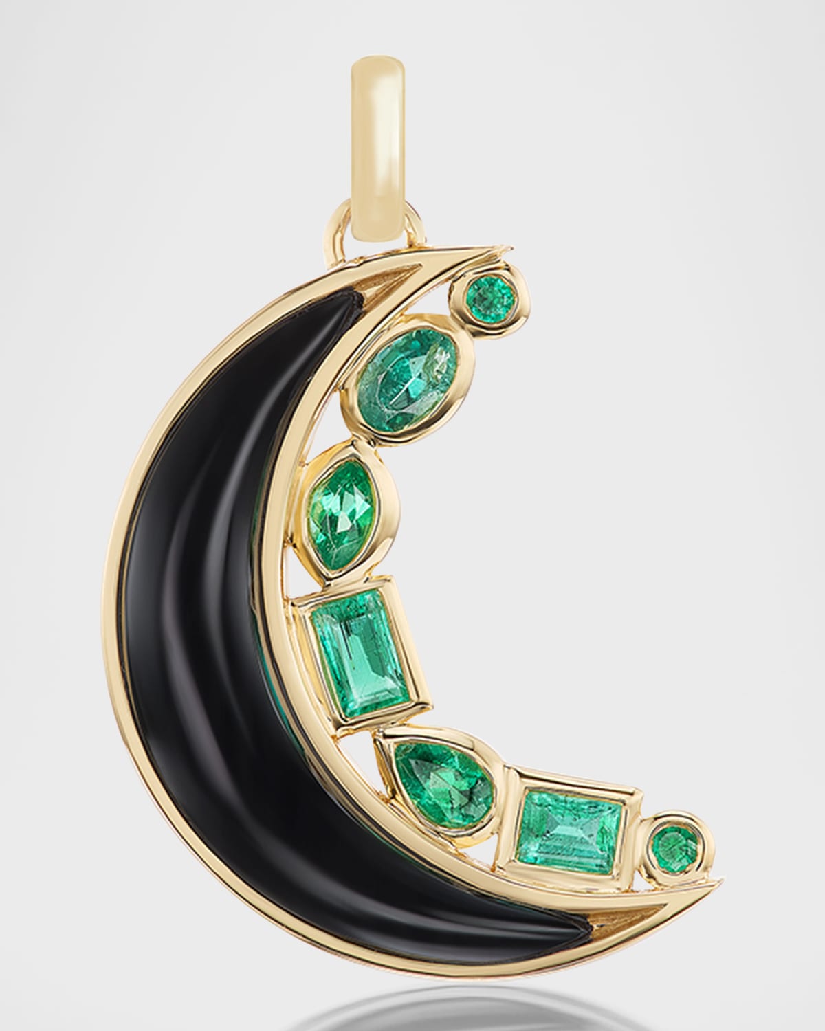 Sorellina 18K Yellow Gold Emerald and Onyx Crescent Moon Pendant