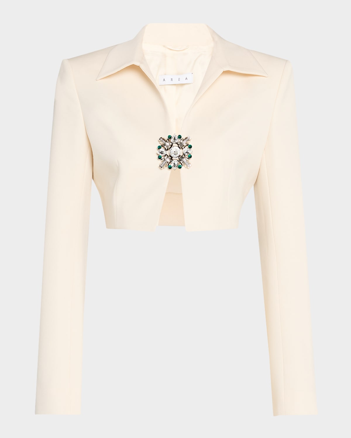 Shop Area Crystal Brooch Cropped Jacket In Whipped White