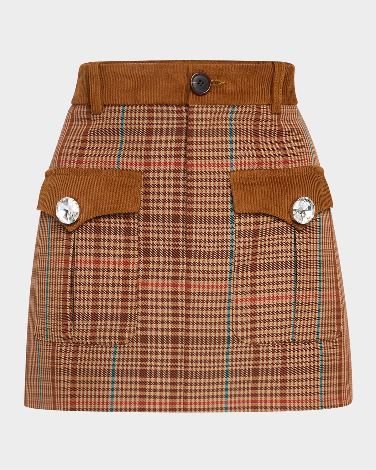 AREA CRYSTAL-BUTTON CHECK MINI SKIRT 