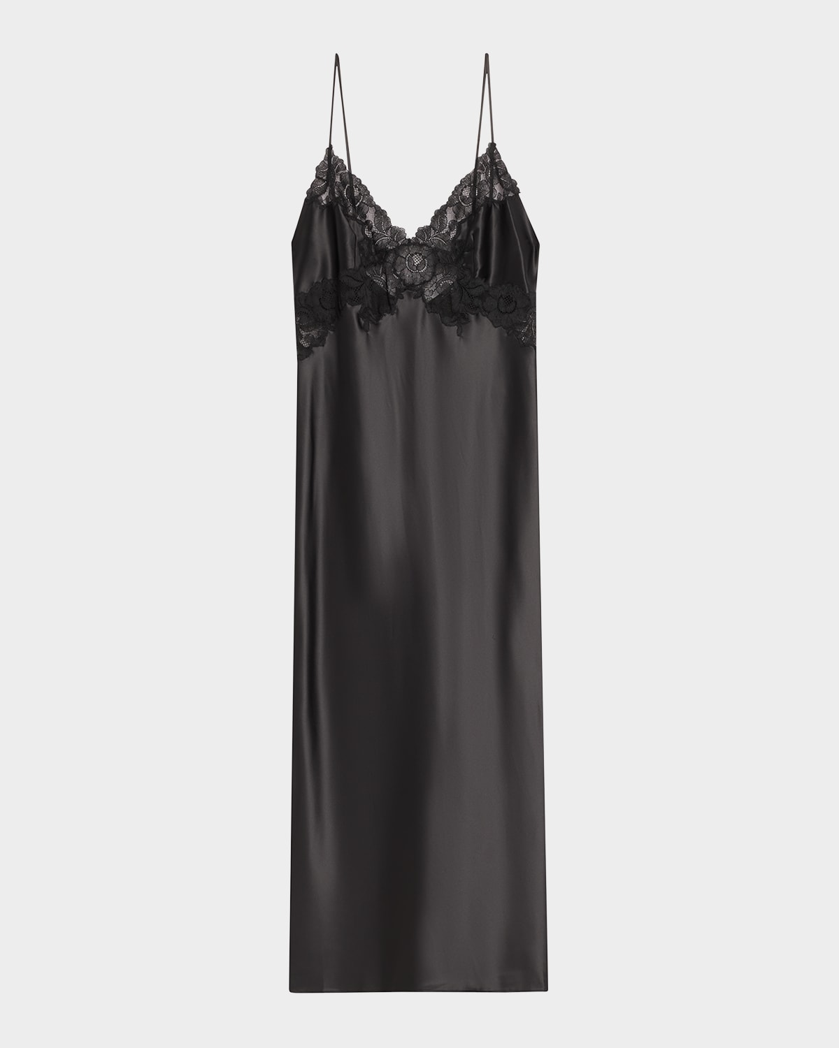 Natori Peony Glamour Lace-trim Nightgown In Black