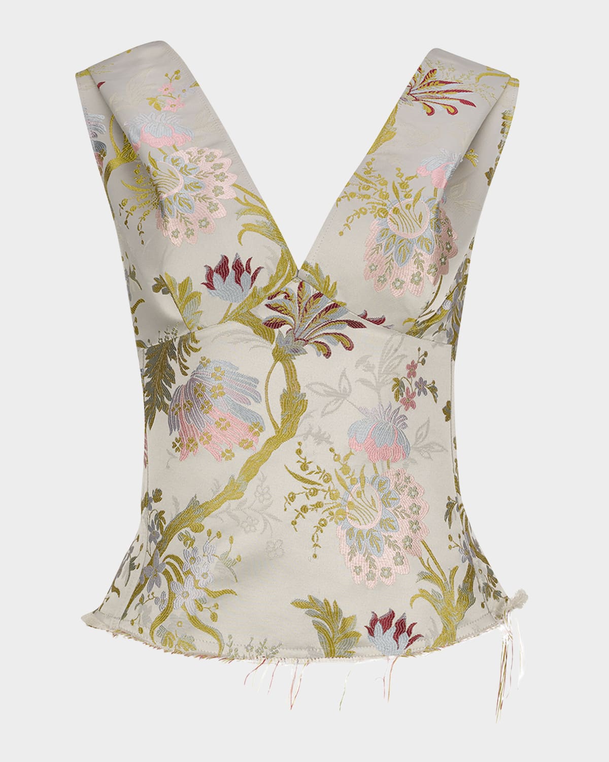Marques' Almeida Floral Satin Brocade Top In Grey