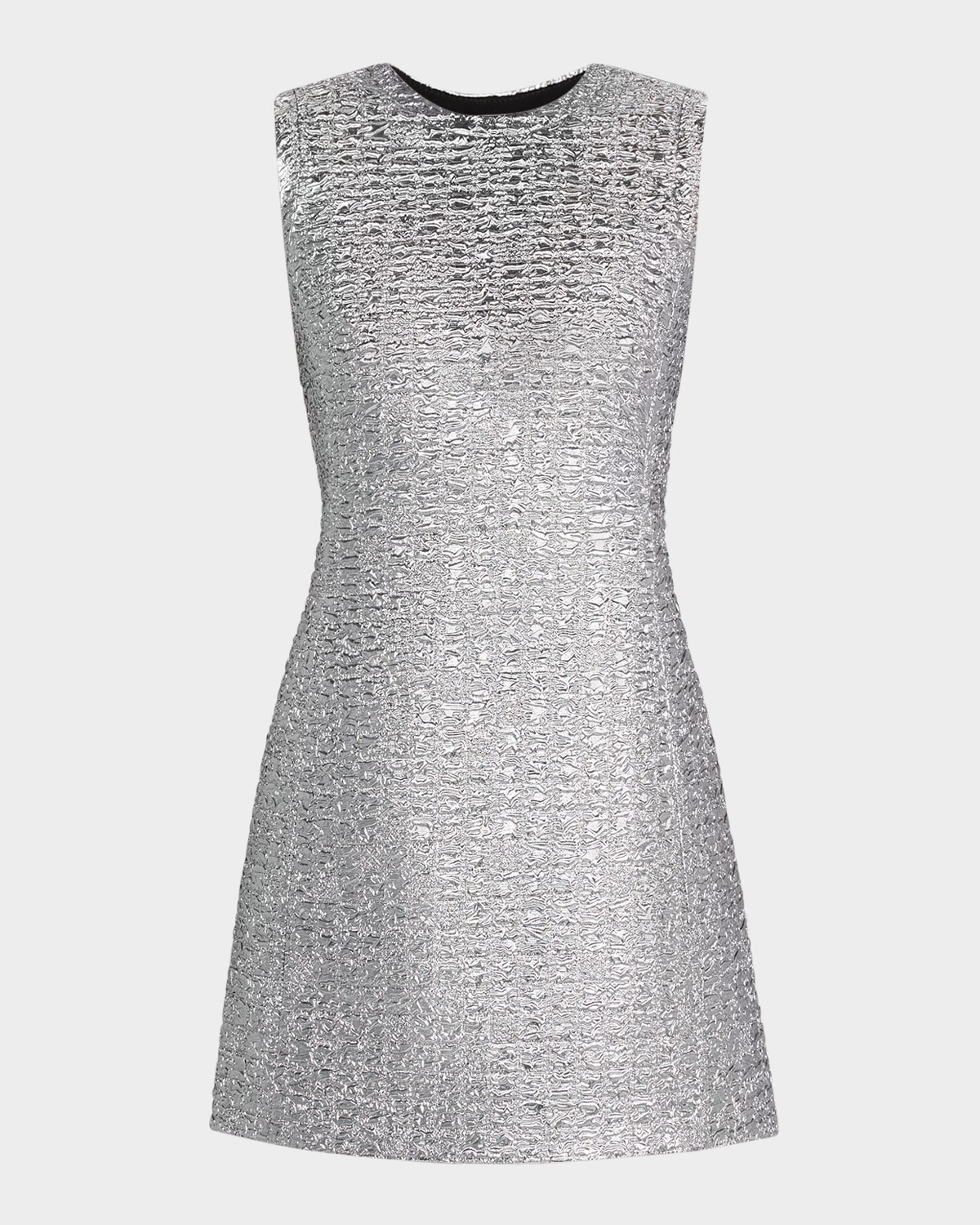 Emilia Wickstead Emmy Metallic Seersucker Sleeveless Mini Dress In Silver