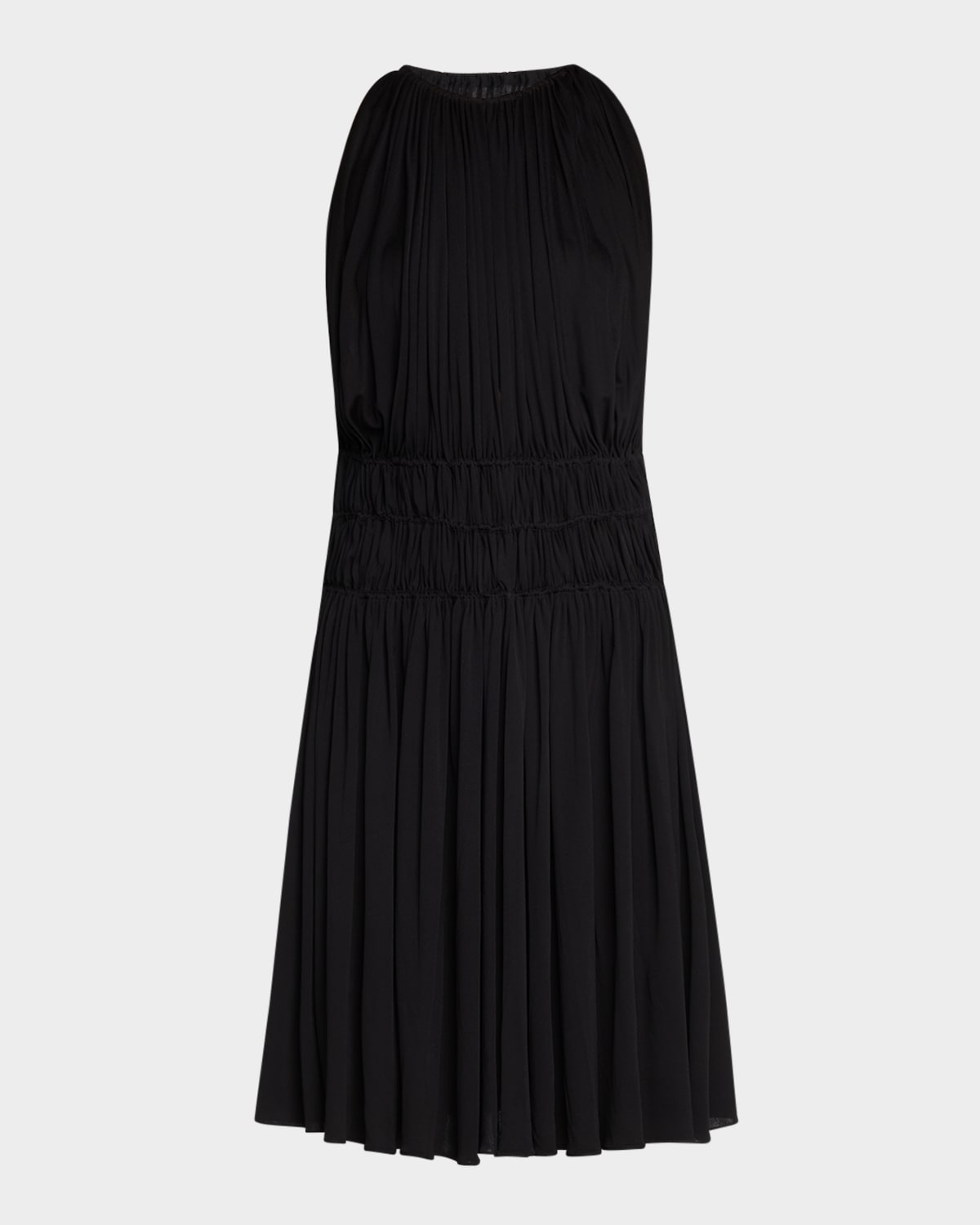 Saint Laurent Ruched Sleeveless Fit-&-flare Dress In Noir