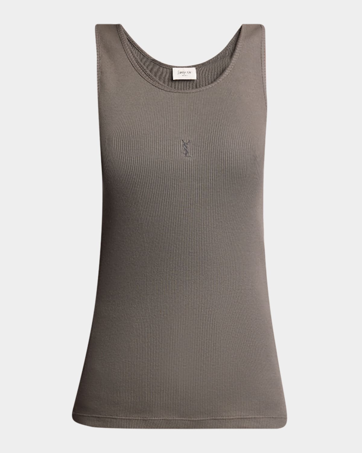 Saint Laurent Ysl Embroidered Tank Top In Gris Fonceanthracit
