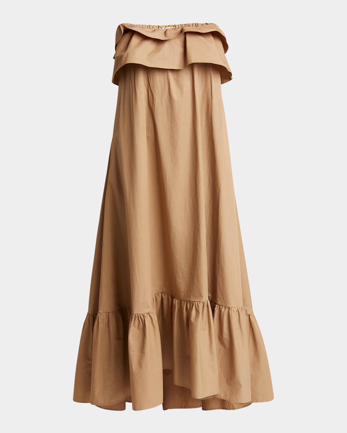 Saint Laurent Long Strapless Ruffled Dress In Cannelle