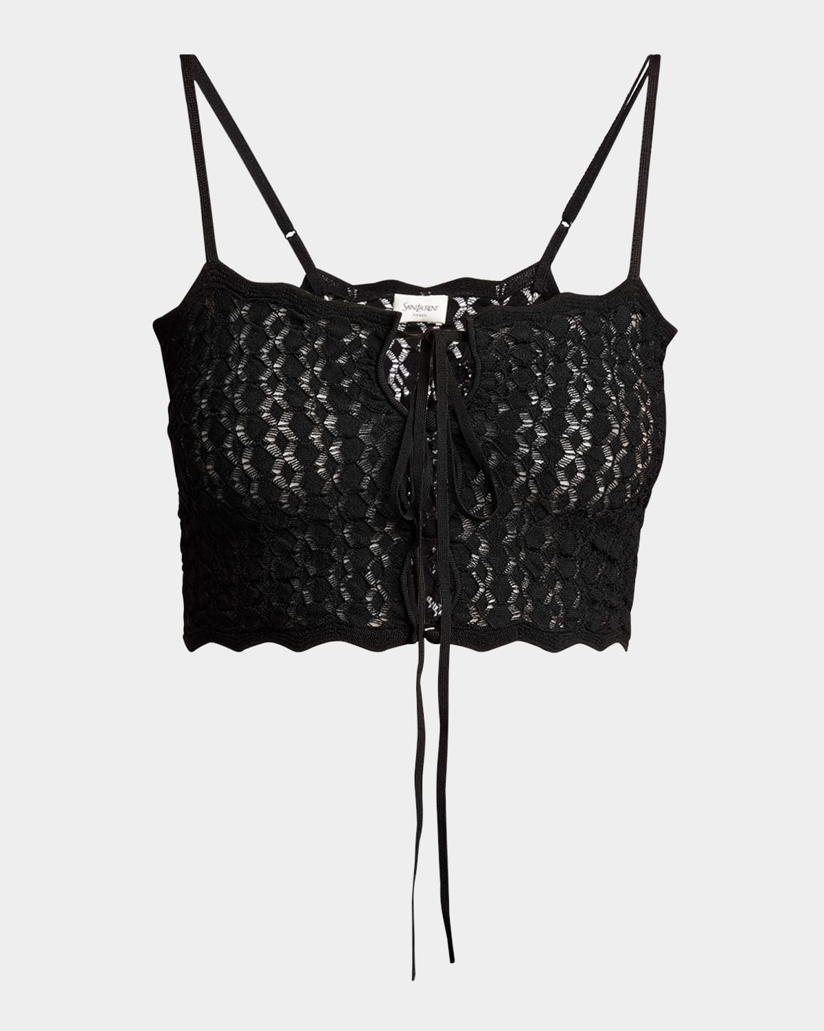 Saint Laurent Cropped Crochet Top In Noir