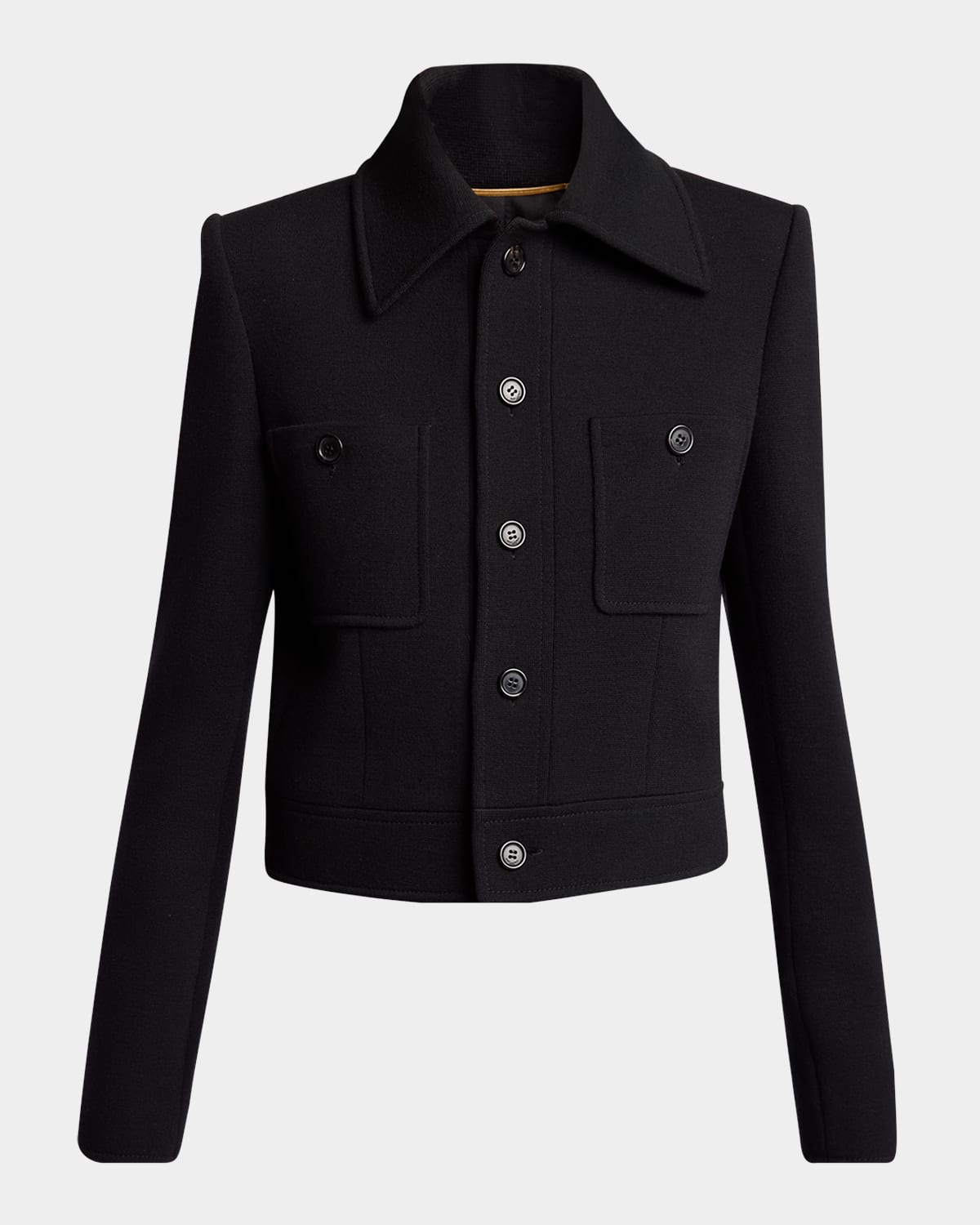 Saint Laurent Collared Button Down Wool Jacket In Noir
