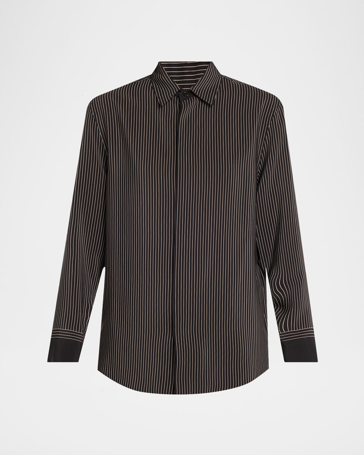 Saint Laurent Striped Silk Button-down Shirt In Black Wht