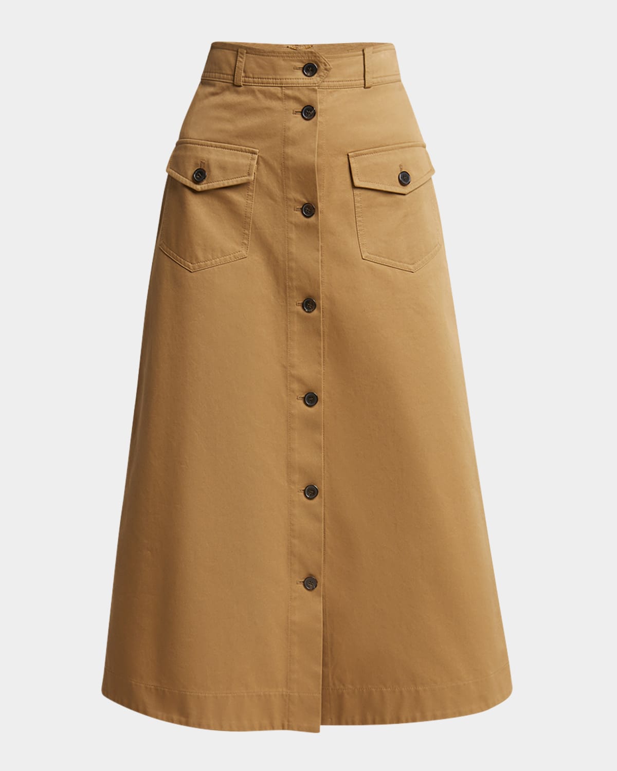 Saint Laurent Button Down Midi Skirt In Chatain