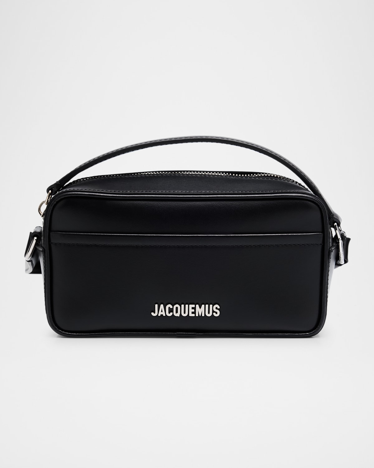Jacquemus 'le Baneto' Black Shoulder Bag With Logo Lettering On The Front And Adjustable Shoulder Strap In Lea In Black