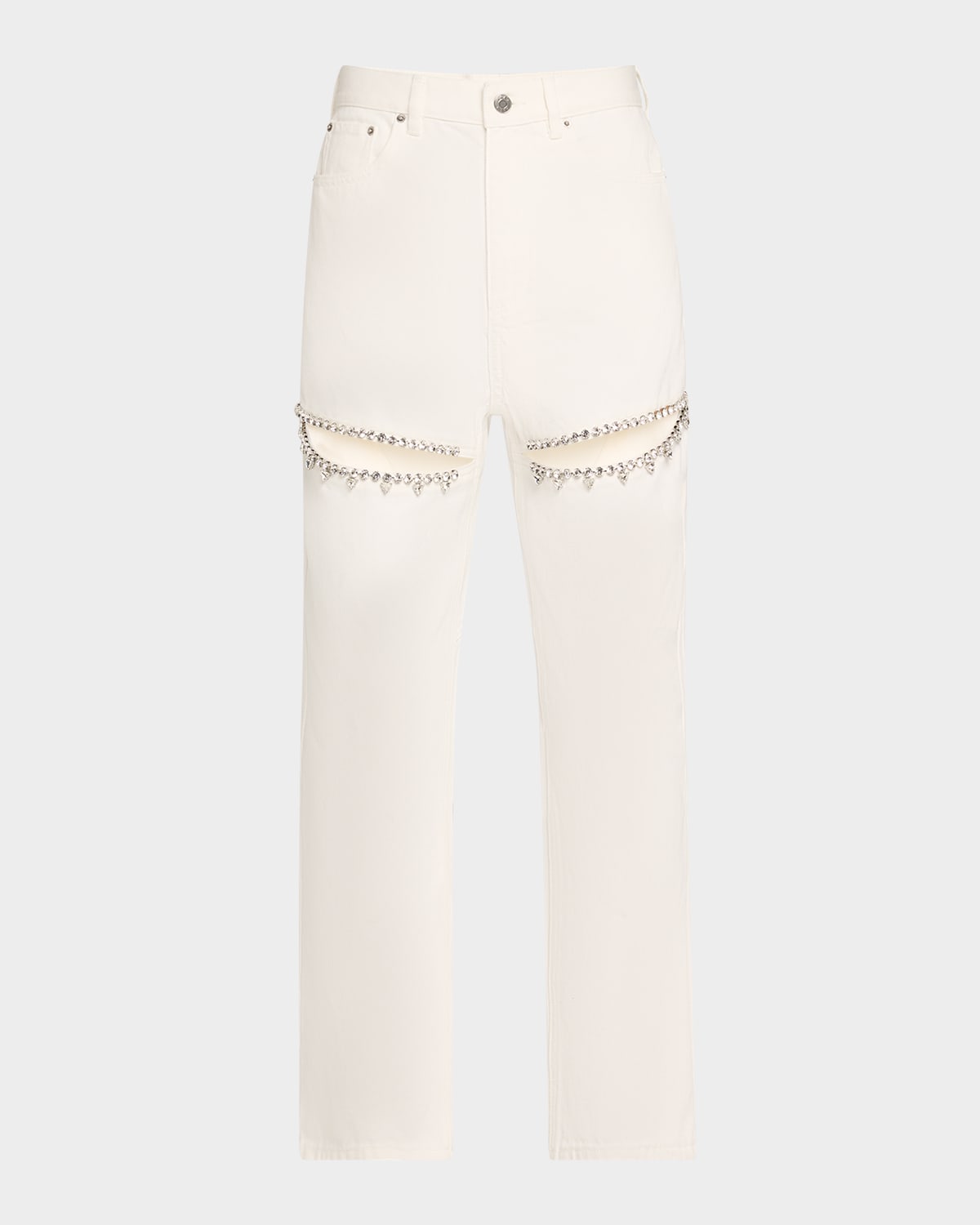 Shop Area Crystal Slit Straight-leg Jeans In White