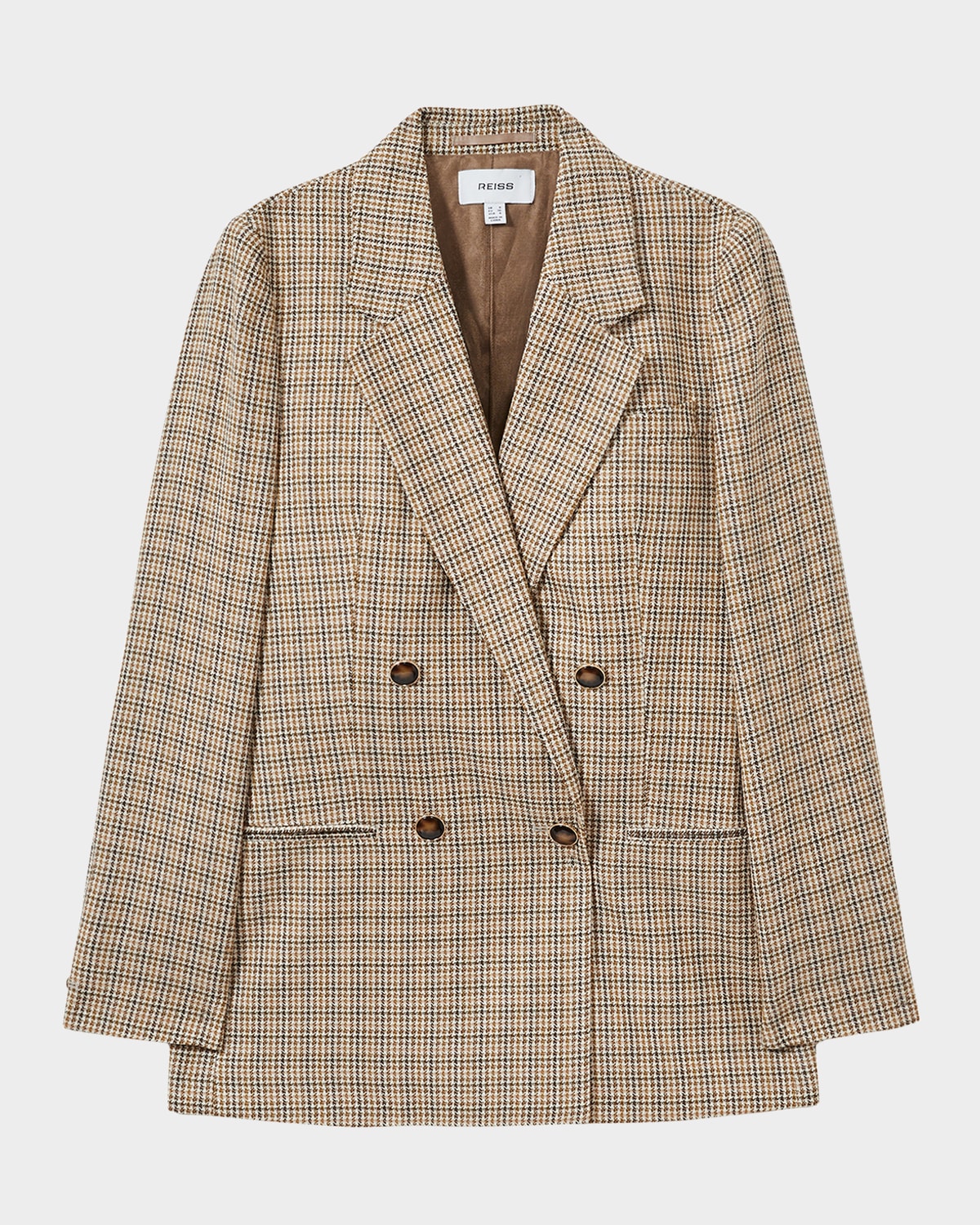 Reiss Womens Vida Double-breasted Houndstooth-check Wool Blazer Brown Check In Brown Check