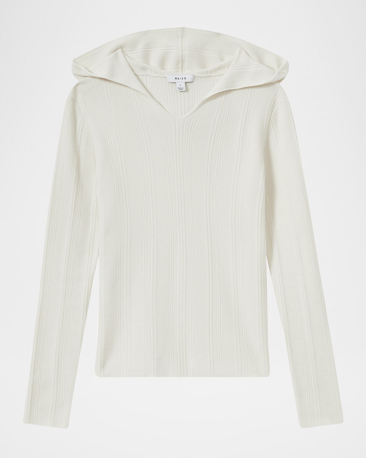 Reiss Cream Wool-blend Rib-knit Hooded Jumper In Cream