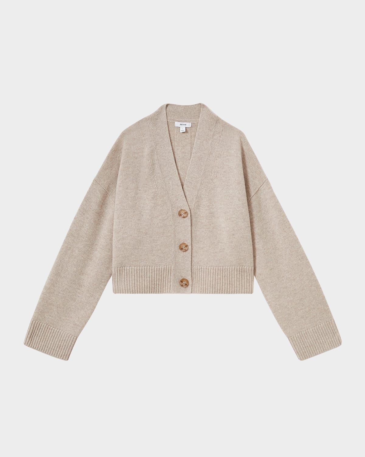 Reiss Oatmeal Wool-cashmere Cropped Cardigan In Oatmeal