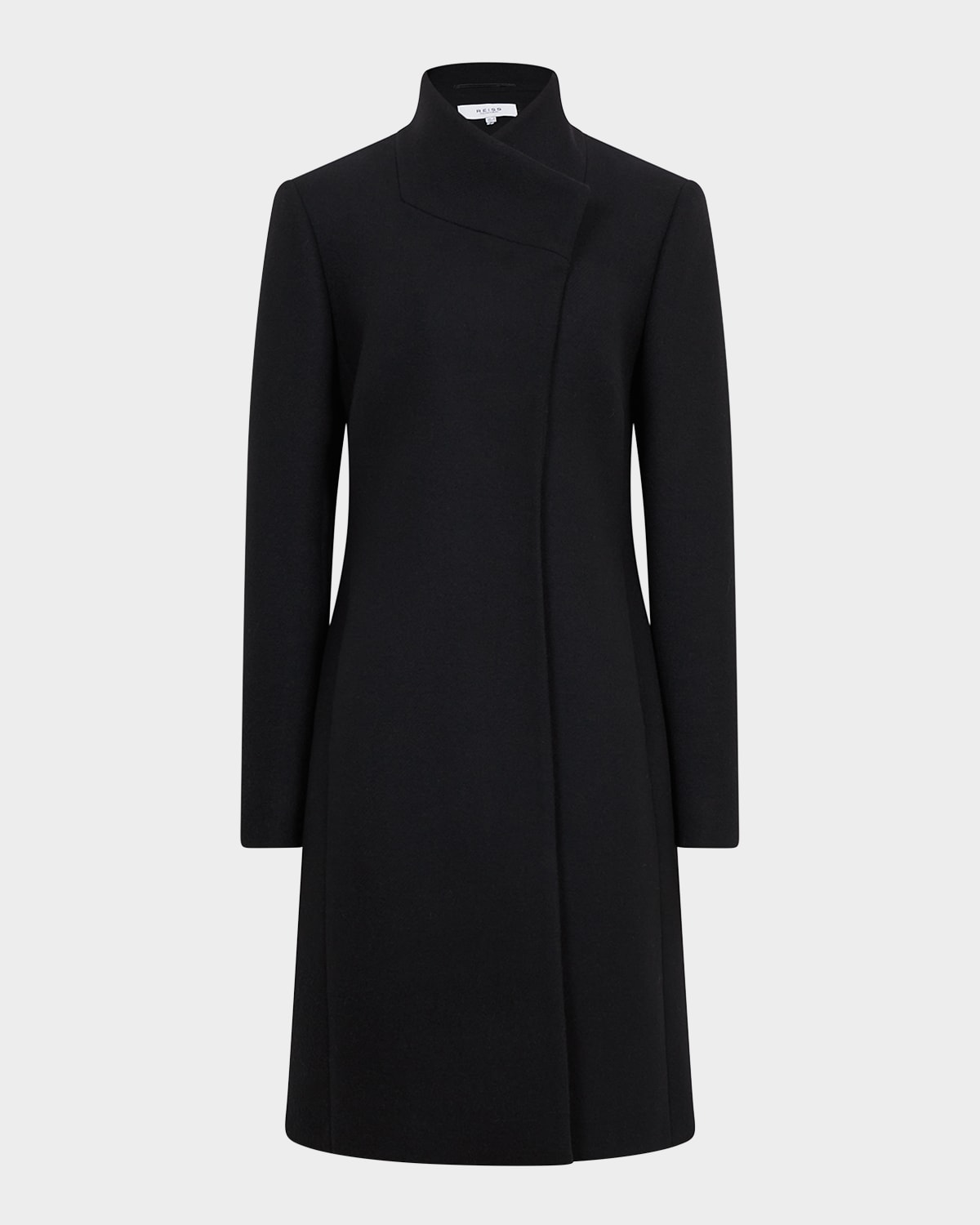 Reiss Mia Stand-collar Wool Blend Coat In Black