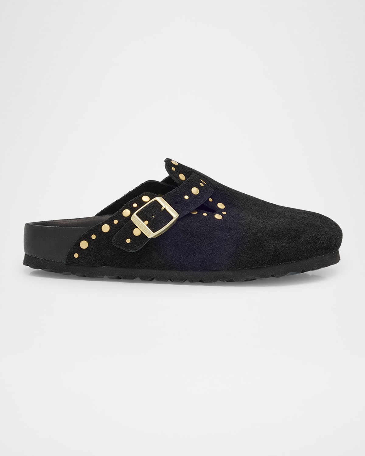 BIRKENSTOCK BOSTON SUEDE STUD BUCKLE SLIDE CLOGS 