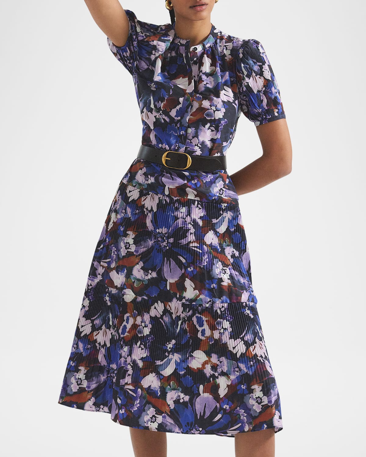 Alexandra Floral Puff-Sleeve Midi Shirtdress