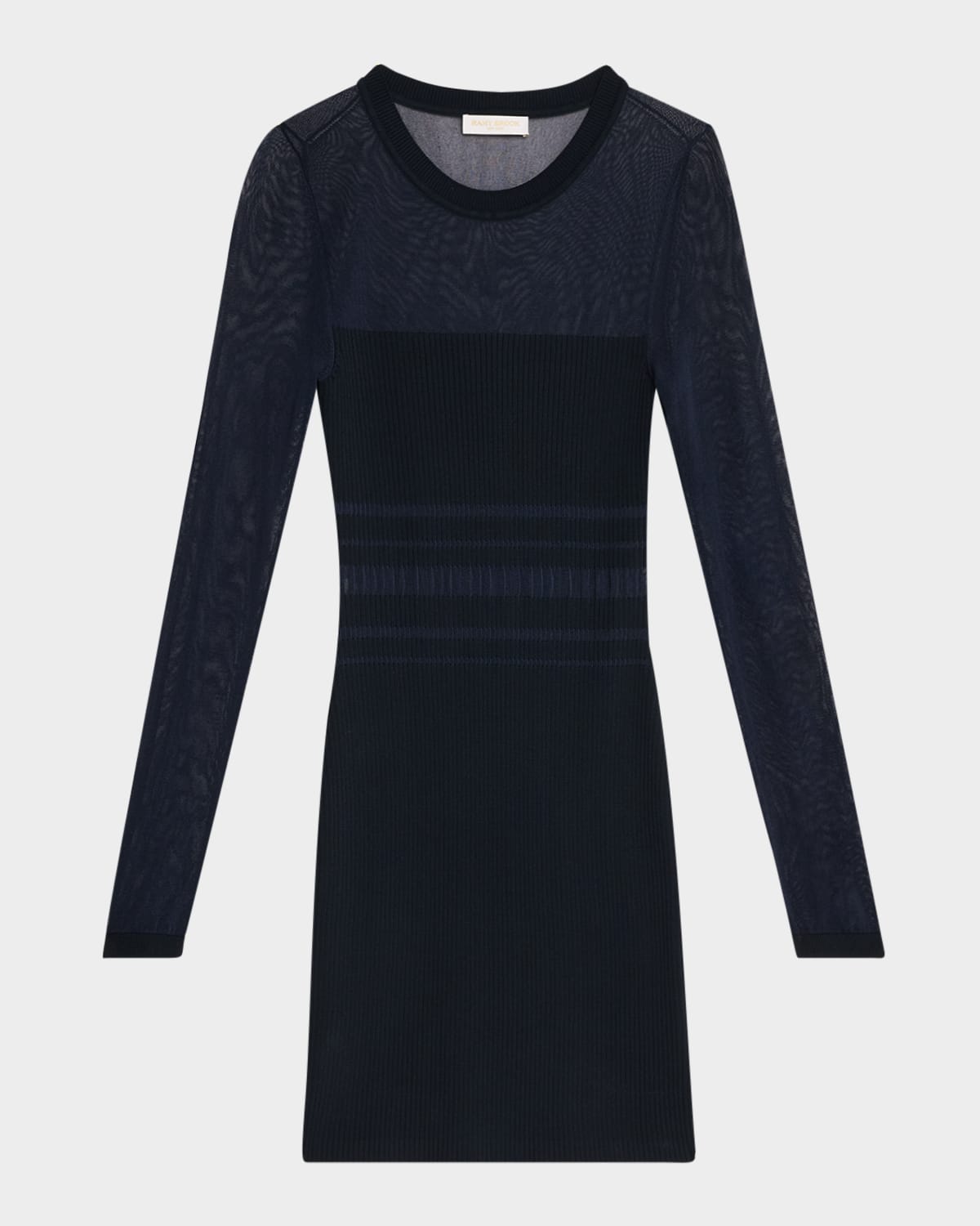 Ramy Brook Corrine Mixed Media Long Sleeve Minidress In Navy