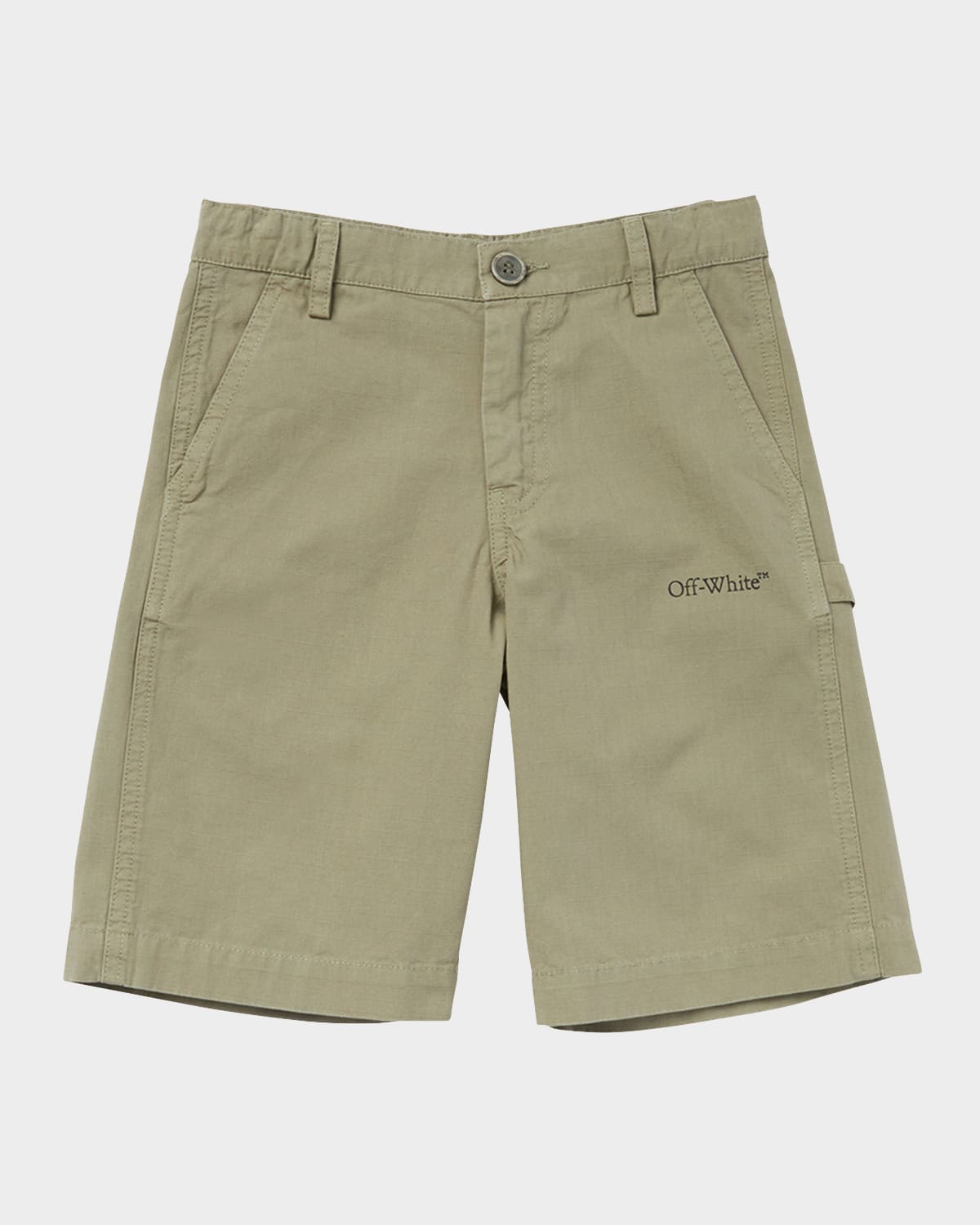 Off-white Boy's Bookish Diagonal Worker Shorts In Kaki Black