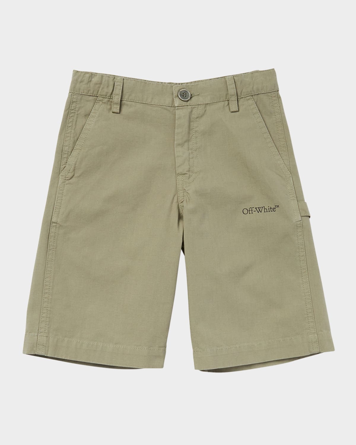 Off-white Boy's Bookish Diagonal Worker Shorts In Kaki Black