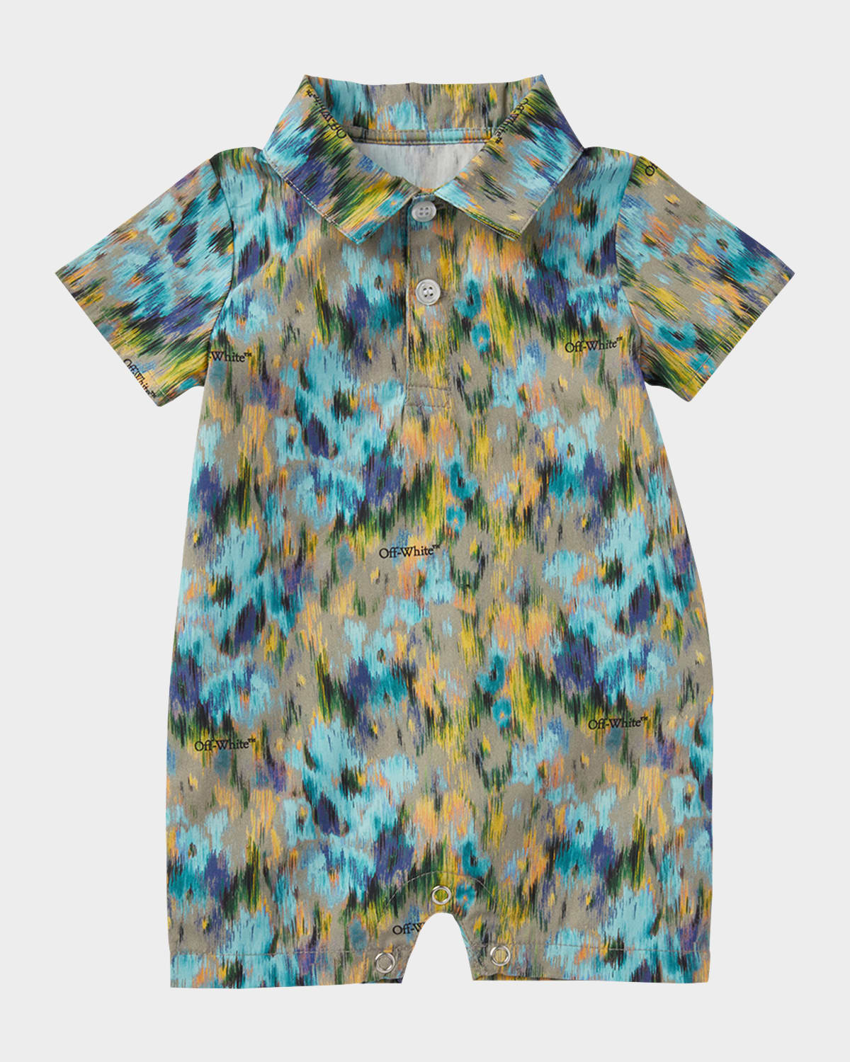 Off-white Boy's Watercolor Logo Cotton Romper In Multicolor