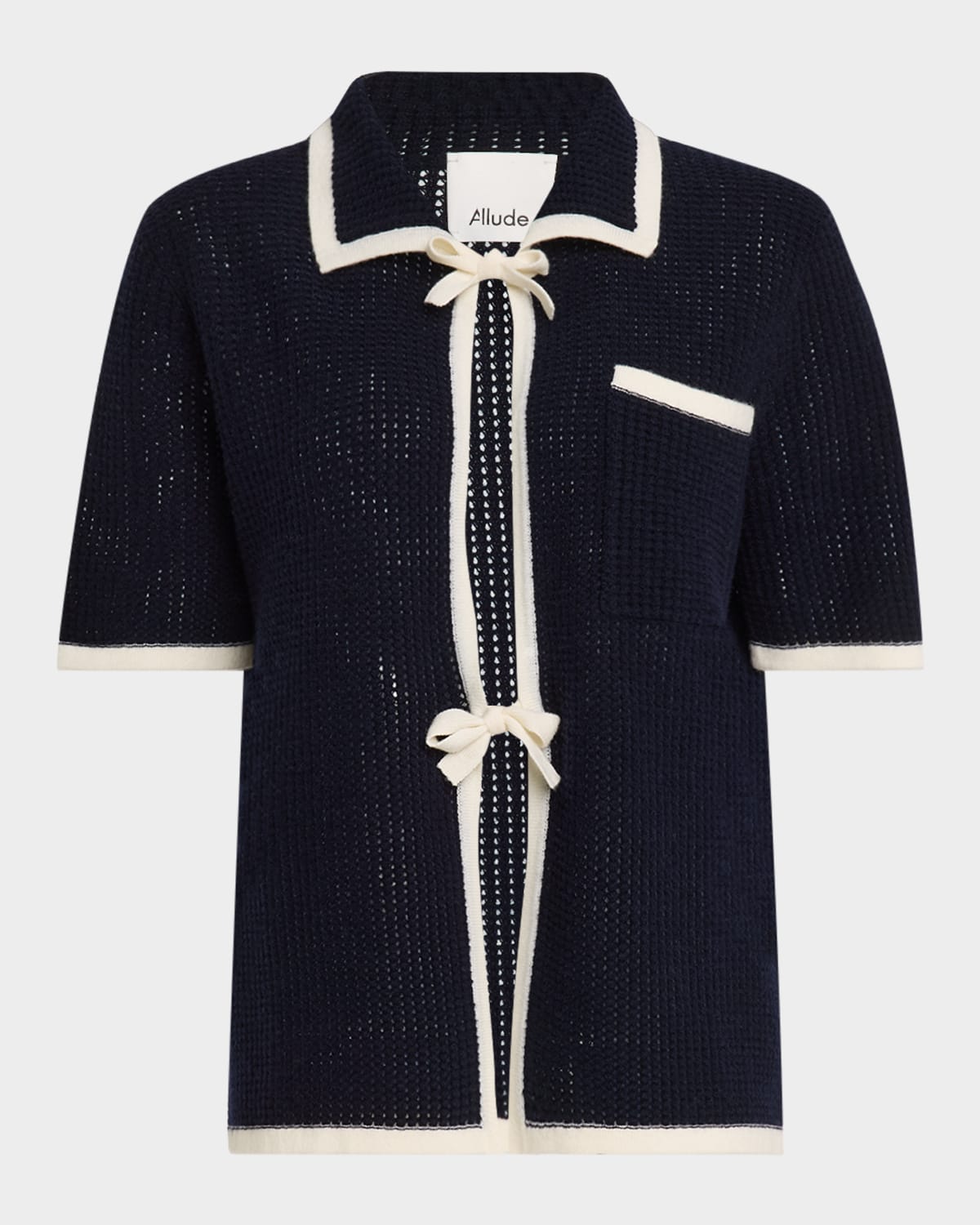 Allude Tie-front Wool-cashmere Cardigan In Deep Nightfleur De Sel