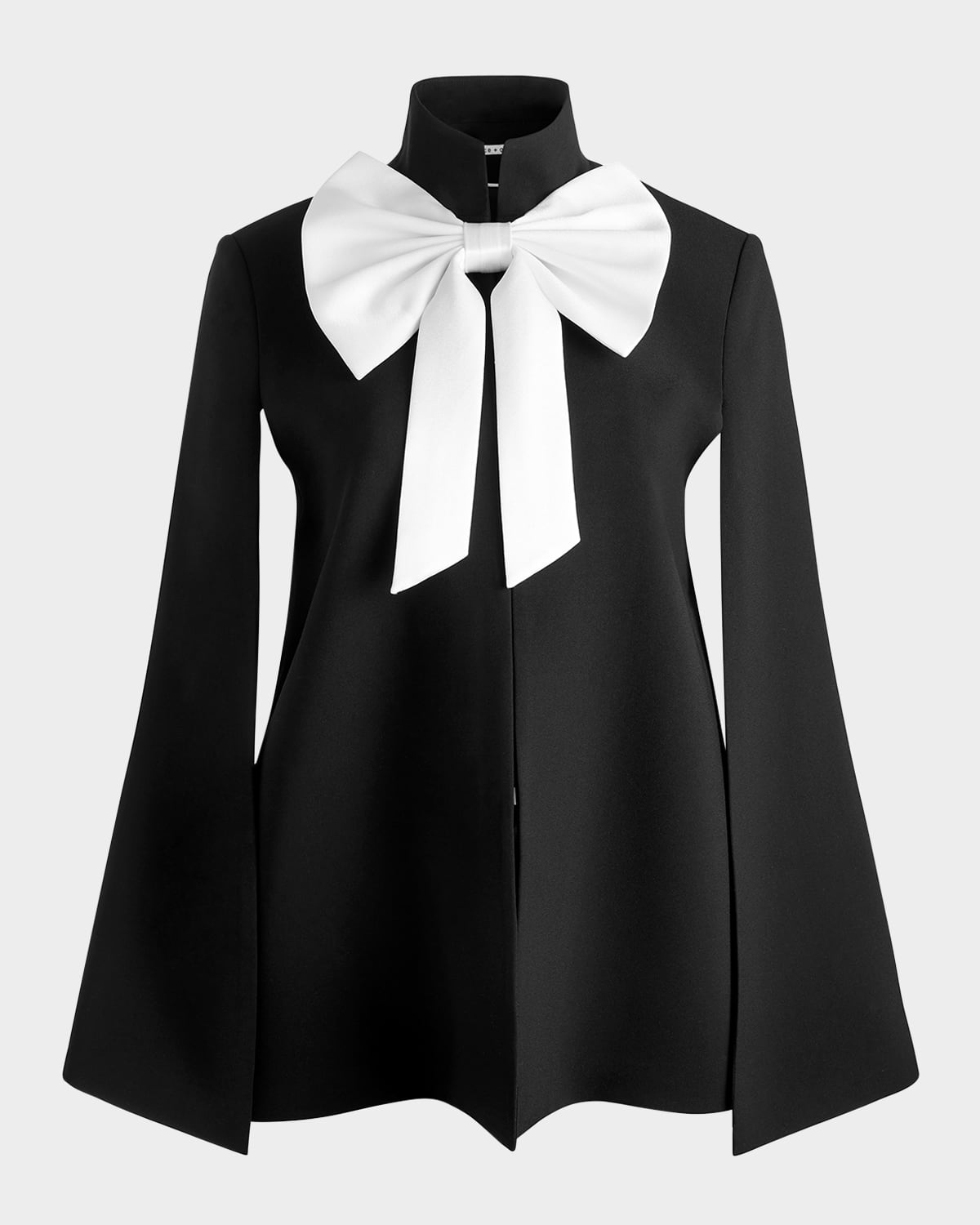 Alice And Olivia Philippa Bow Front Cropped Cape In Black/off White