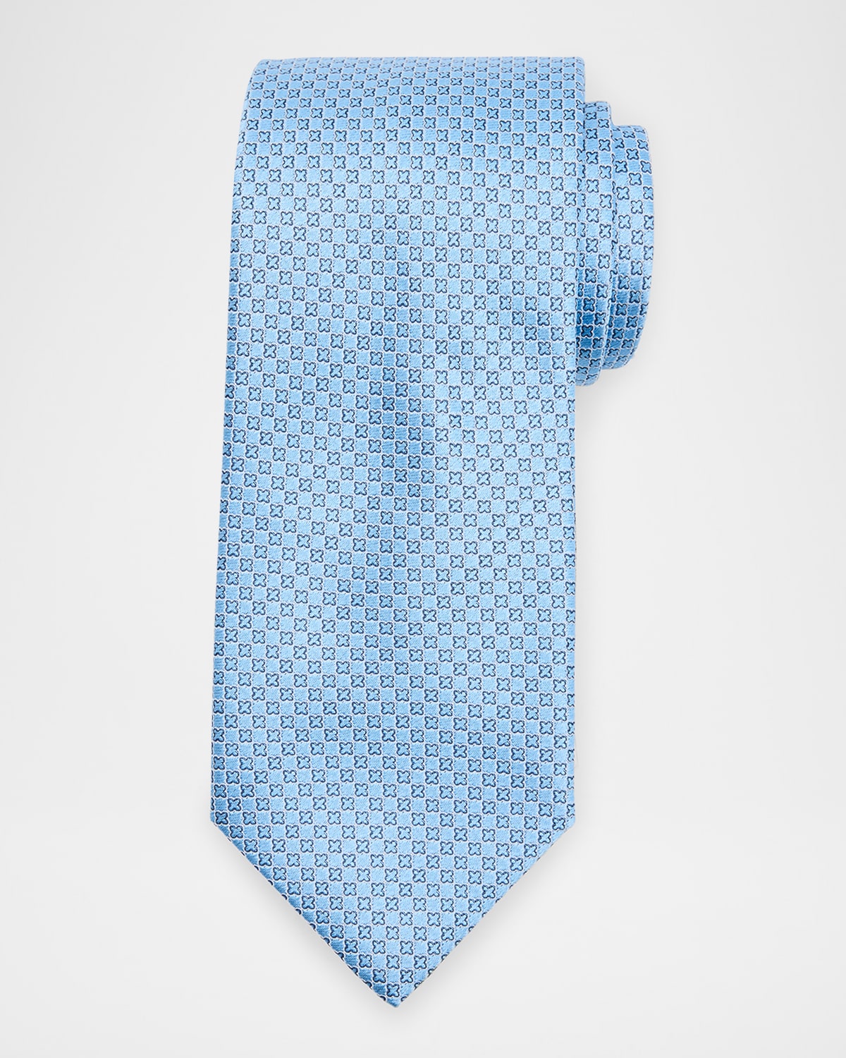 Brioni Men's Micro-geometric Silk Tie In Grey/blue