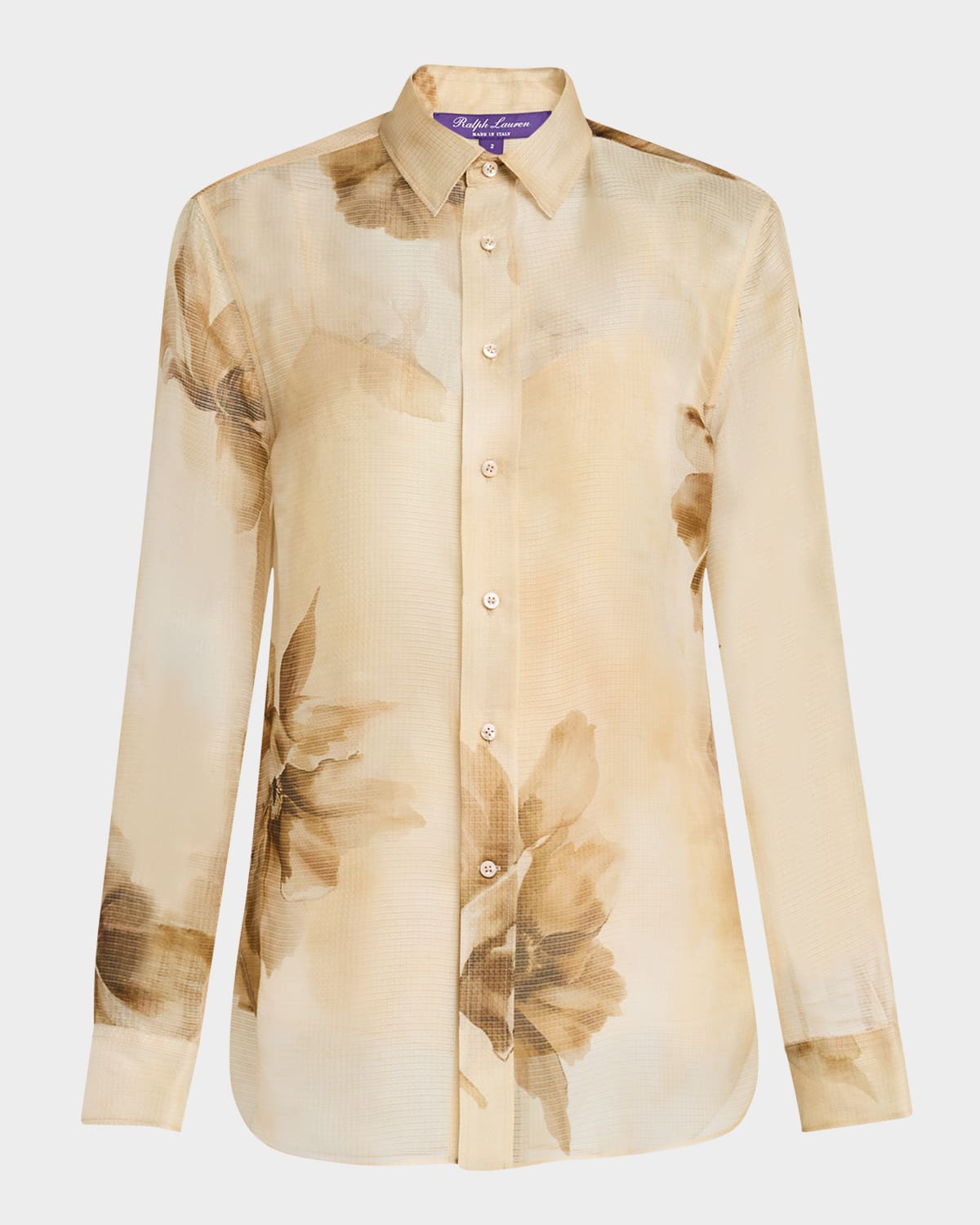 Polo Ralph Lauren Adrienne Siena Floral Silk Button-down Shirt In Cla Tan