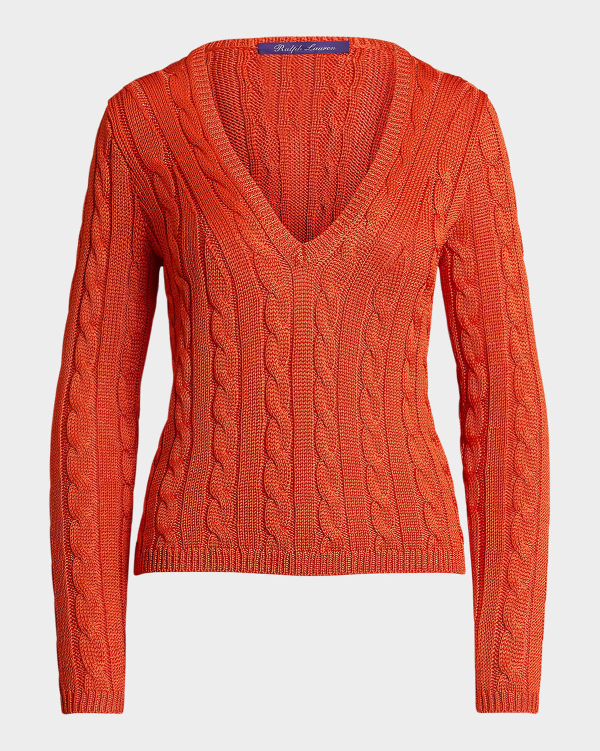 Cable-Knit Silk V-Neck Sweater
