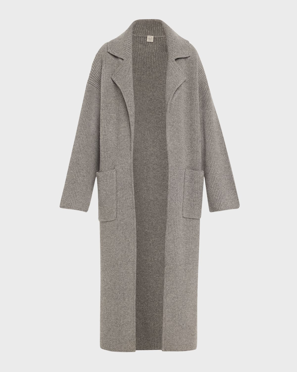 Shop Totême Long Ribbed Wool Cardigan Coat In Open Grey